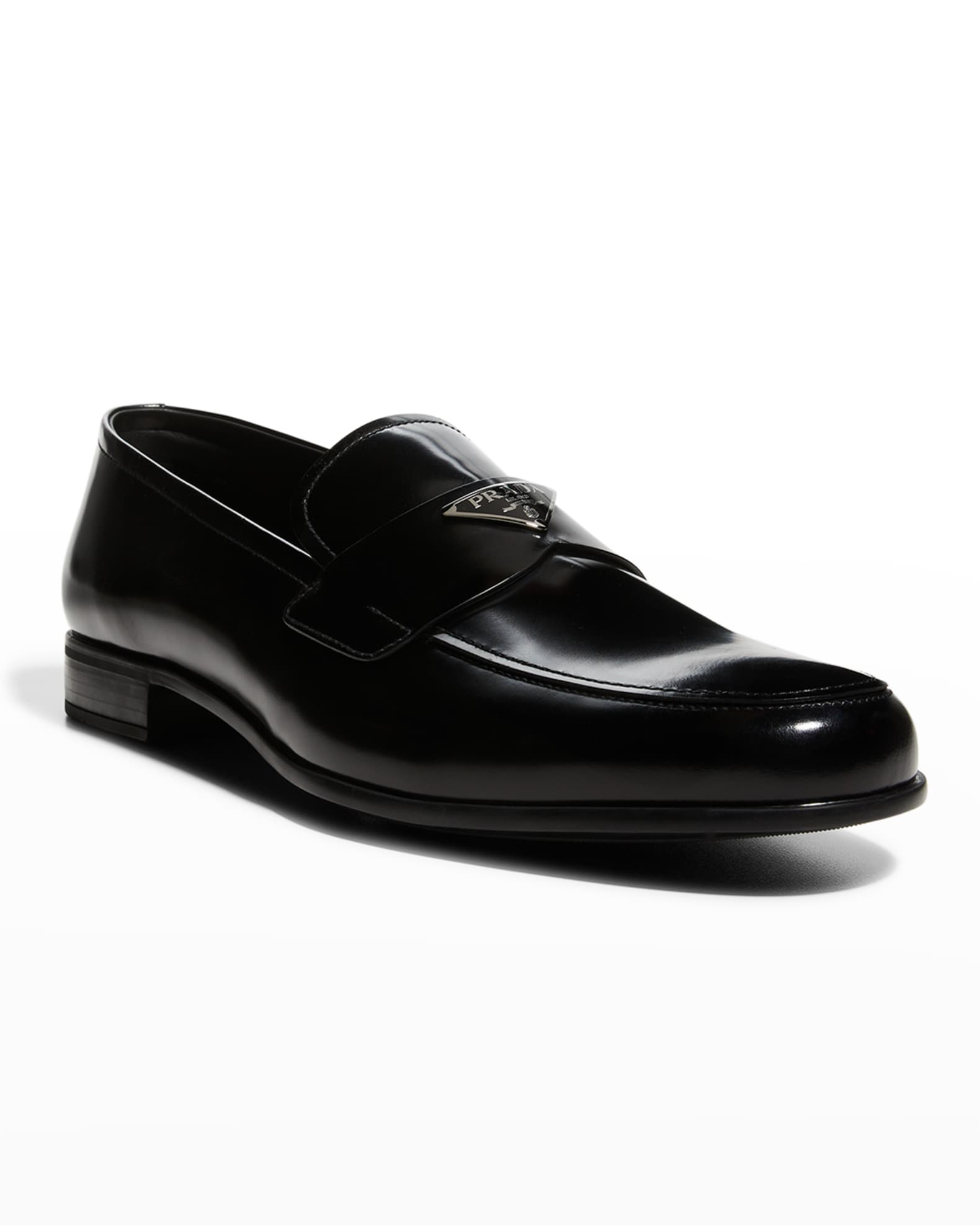 Prada Men's Triangle Logo Leather Loafers Neiman Marcus
