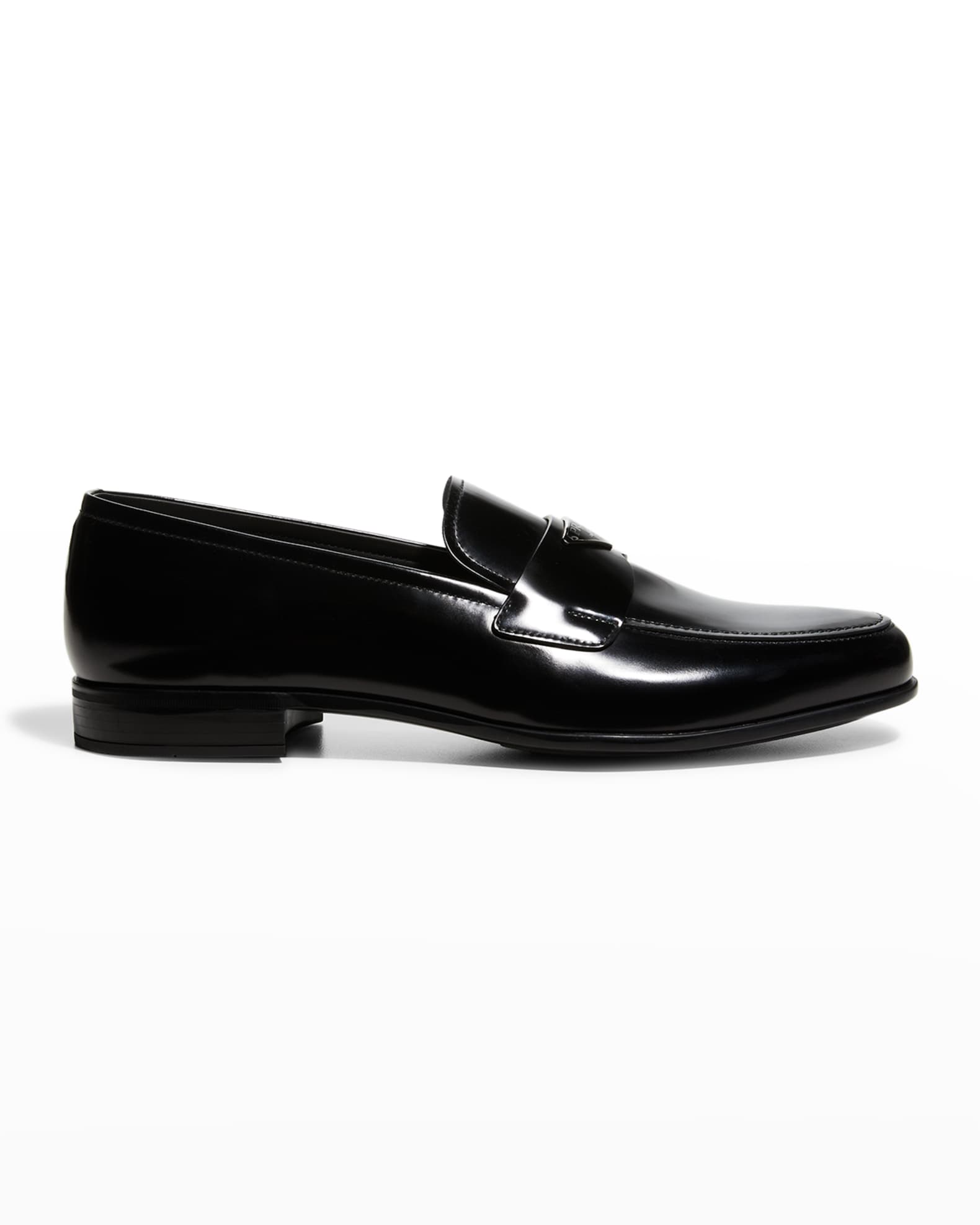 Prada Men's Triangle Logo Leather Loafers Neiman Marcus