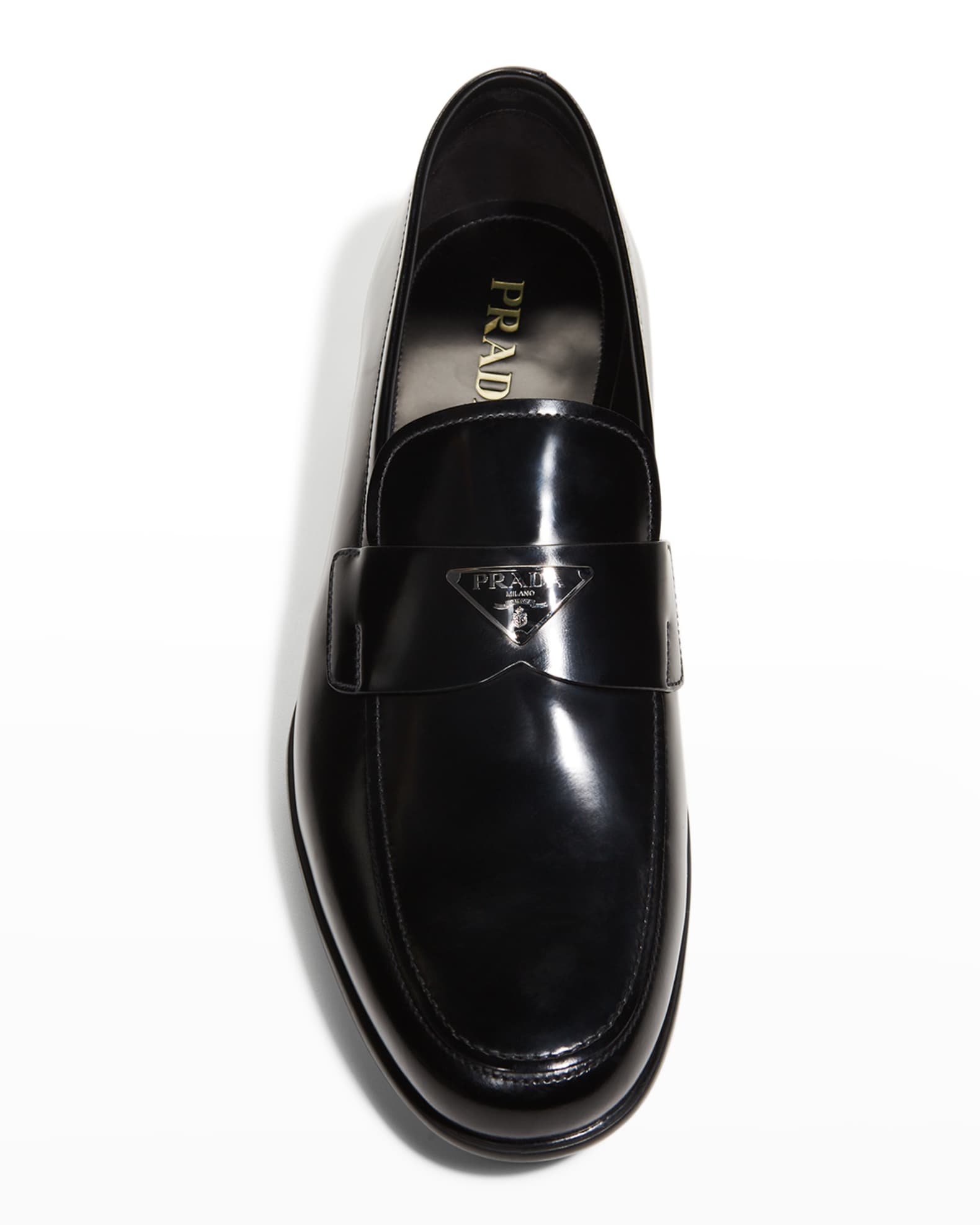 Prada Men's Triangle Logo Leather Loafers Neiman Marcus