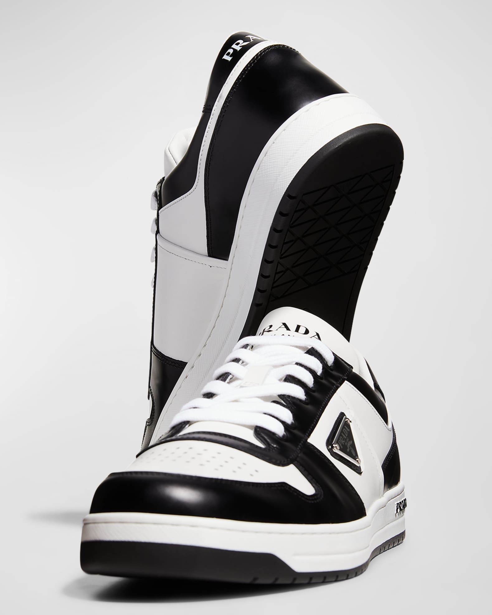 Prada Men's Downtown Logo Leather Low-Top Sneakers | Neiman