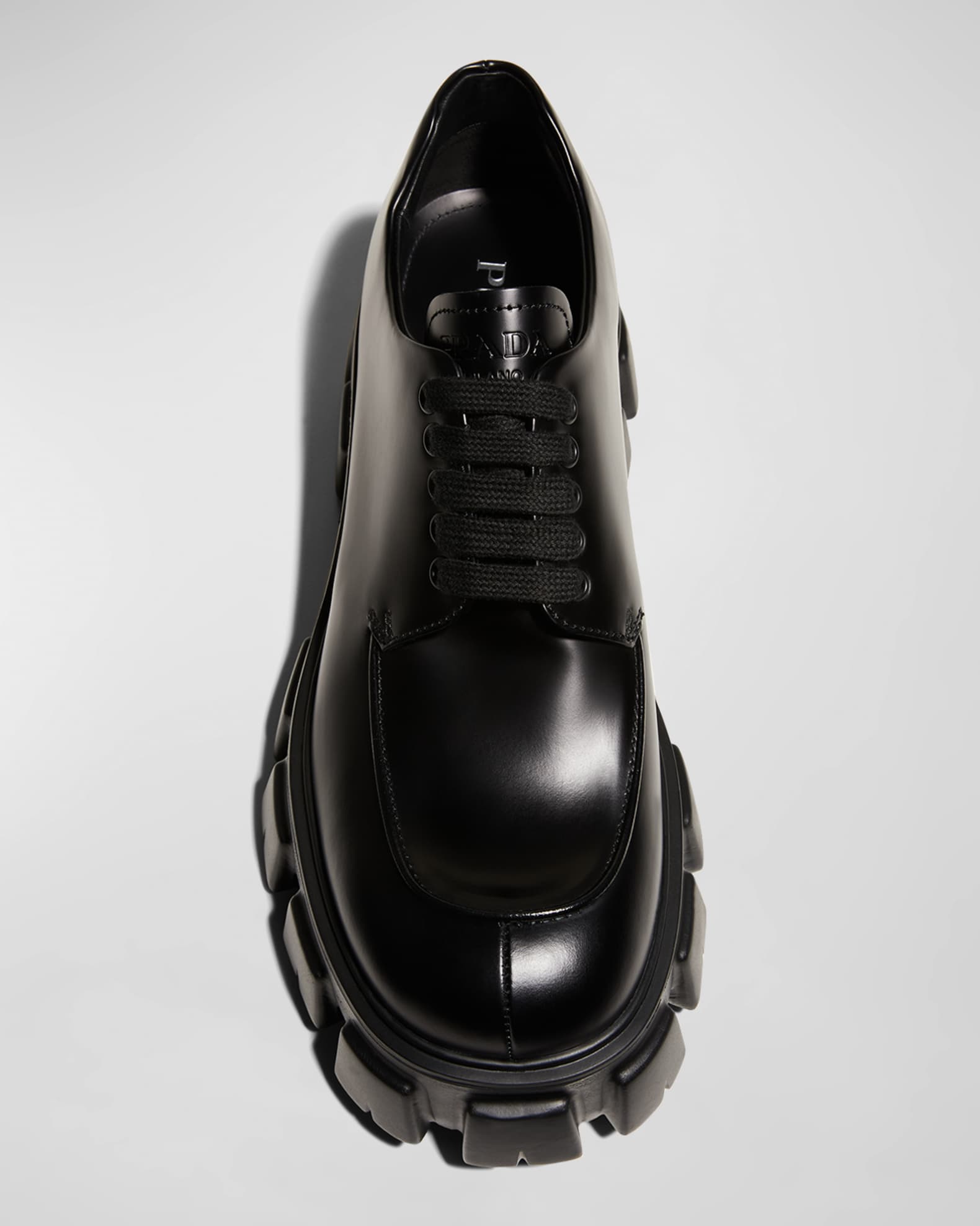 Prada Men's Monolith Lug-Sole Leather Derby Shoes | Neiman Marcus