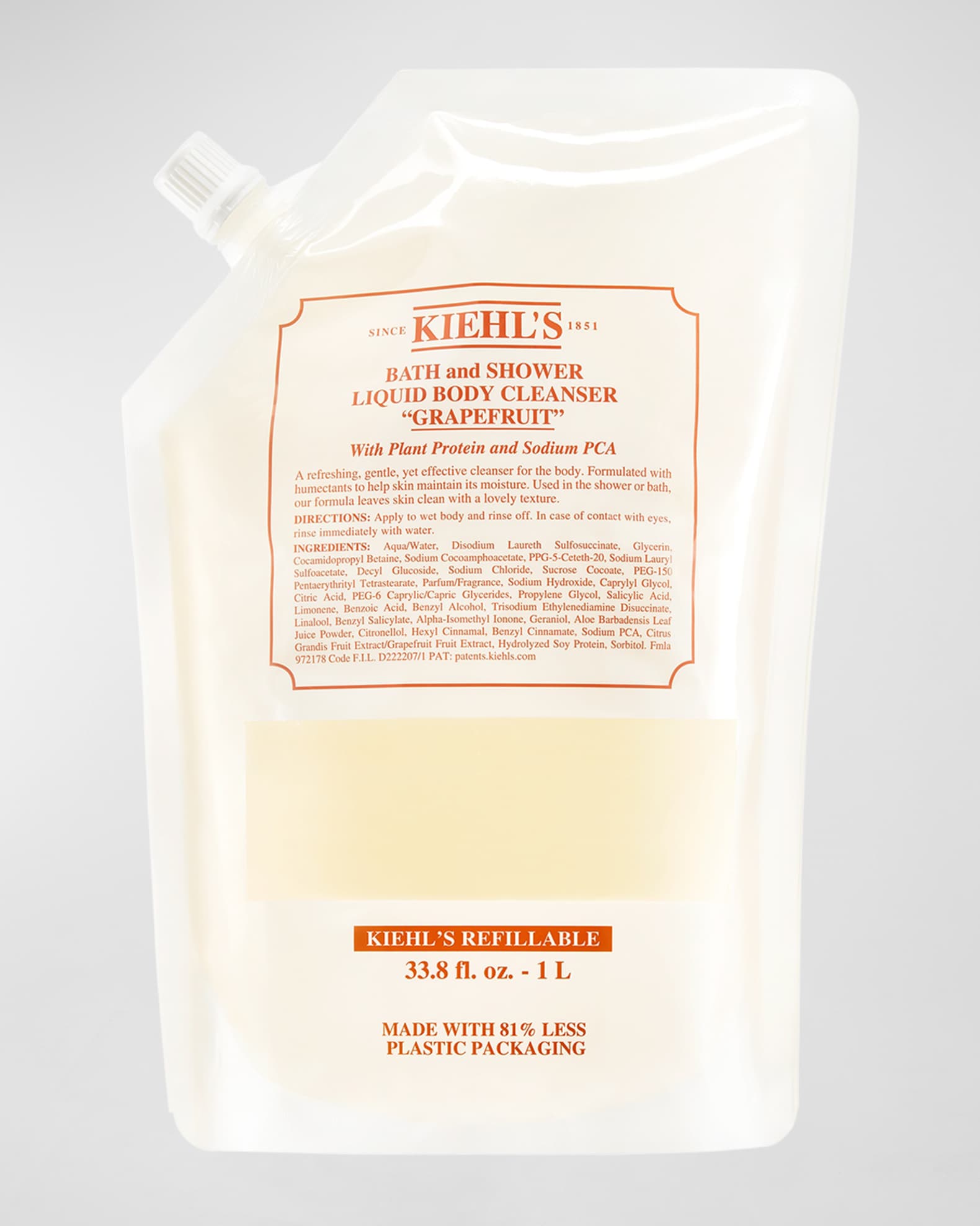 Kiehl's Since 1851 Grapefruit Bath & Shower Liquid Body Cleanser Refill 33.8 oz.