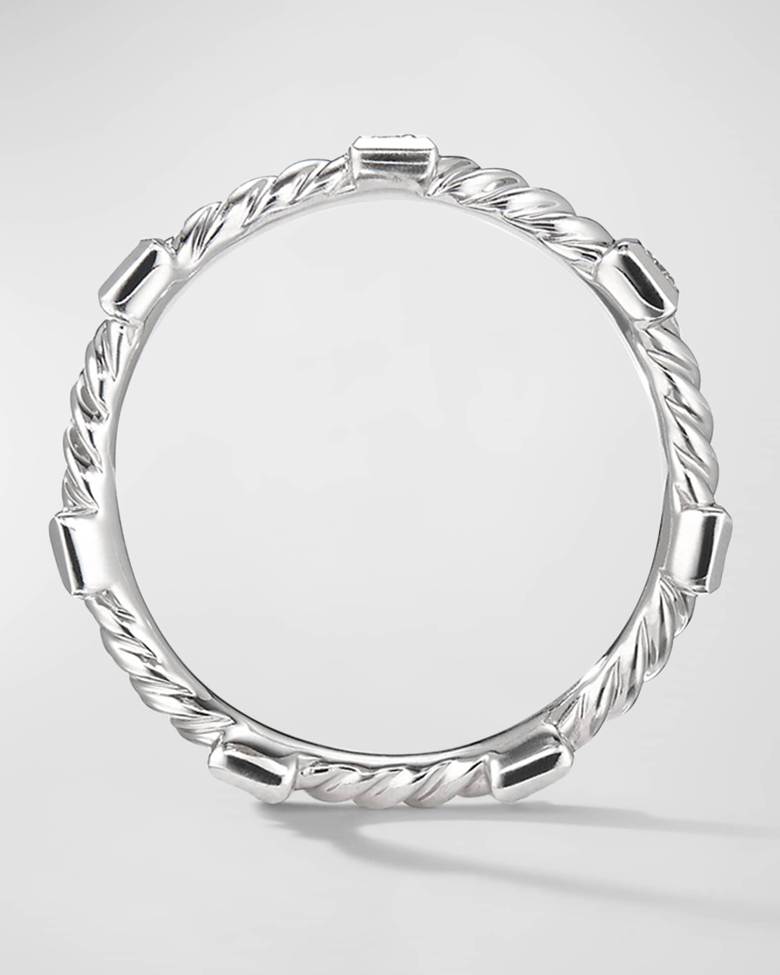 David Yurman 2mm Cable Stack Band Ring with Diamonds and 18k White Gold