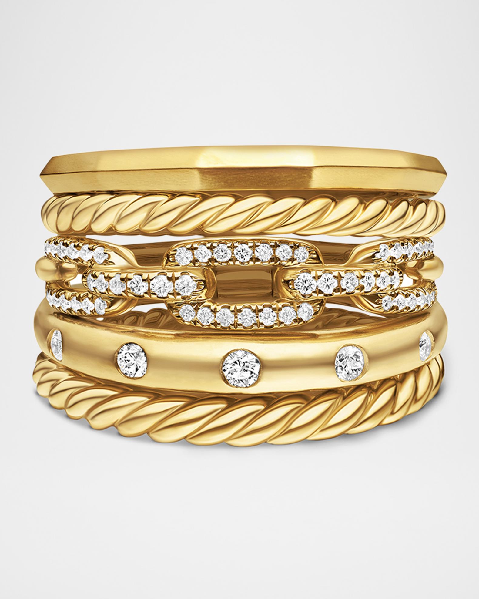 15mm Stax Wide Rings with Diamonds in 18k Gold | Neiman Marcus