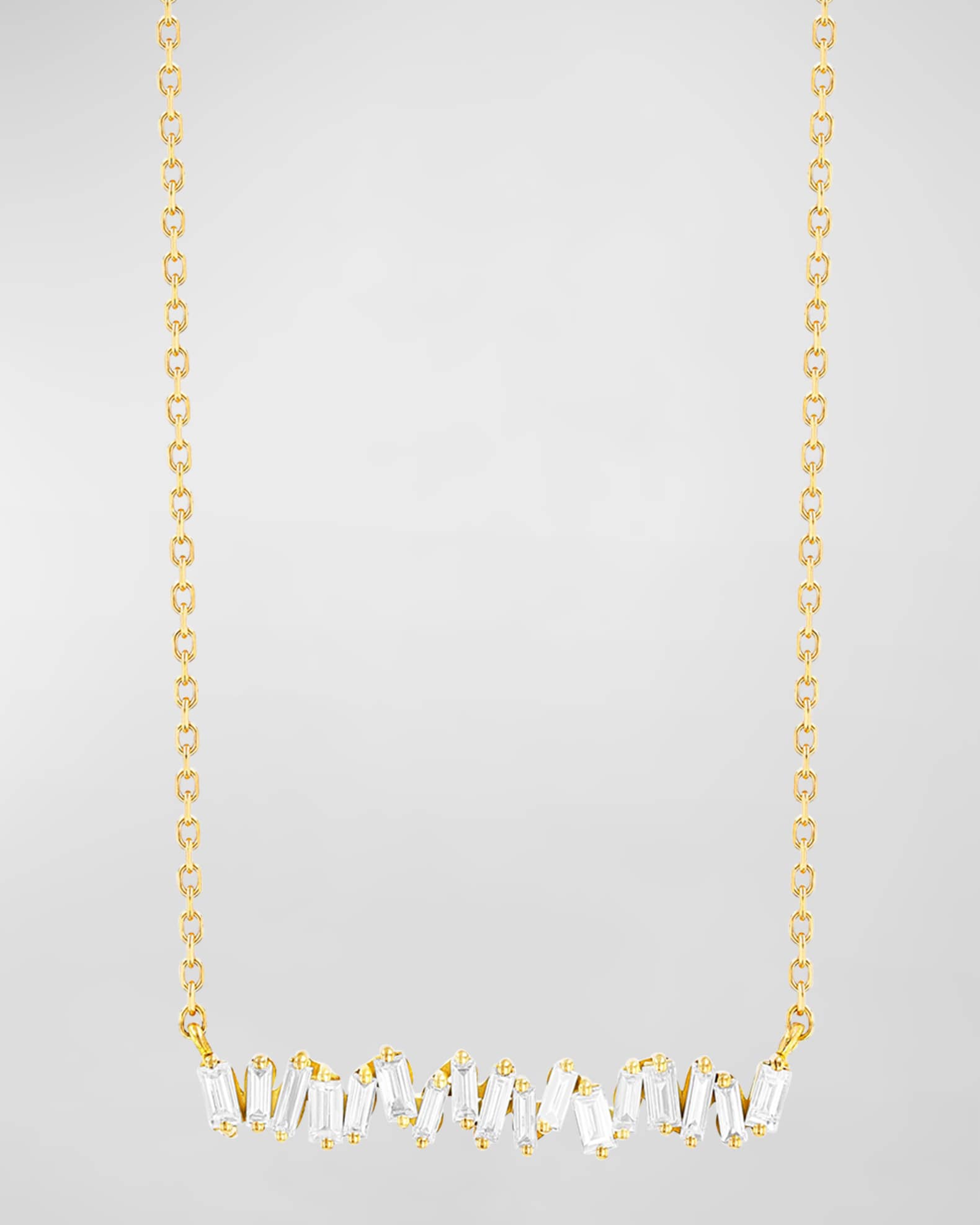 18k Yellow Gold Classic Fireworks Bar Necklace with Diamond Baguettes 0