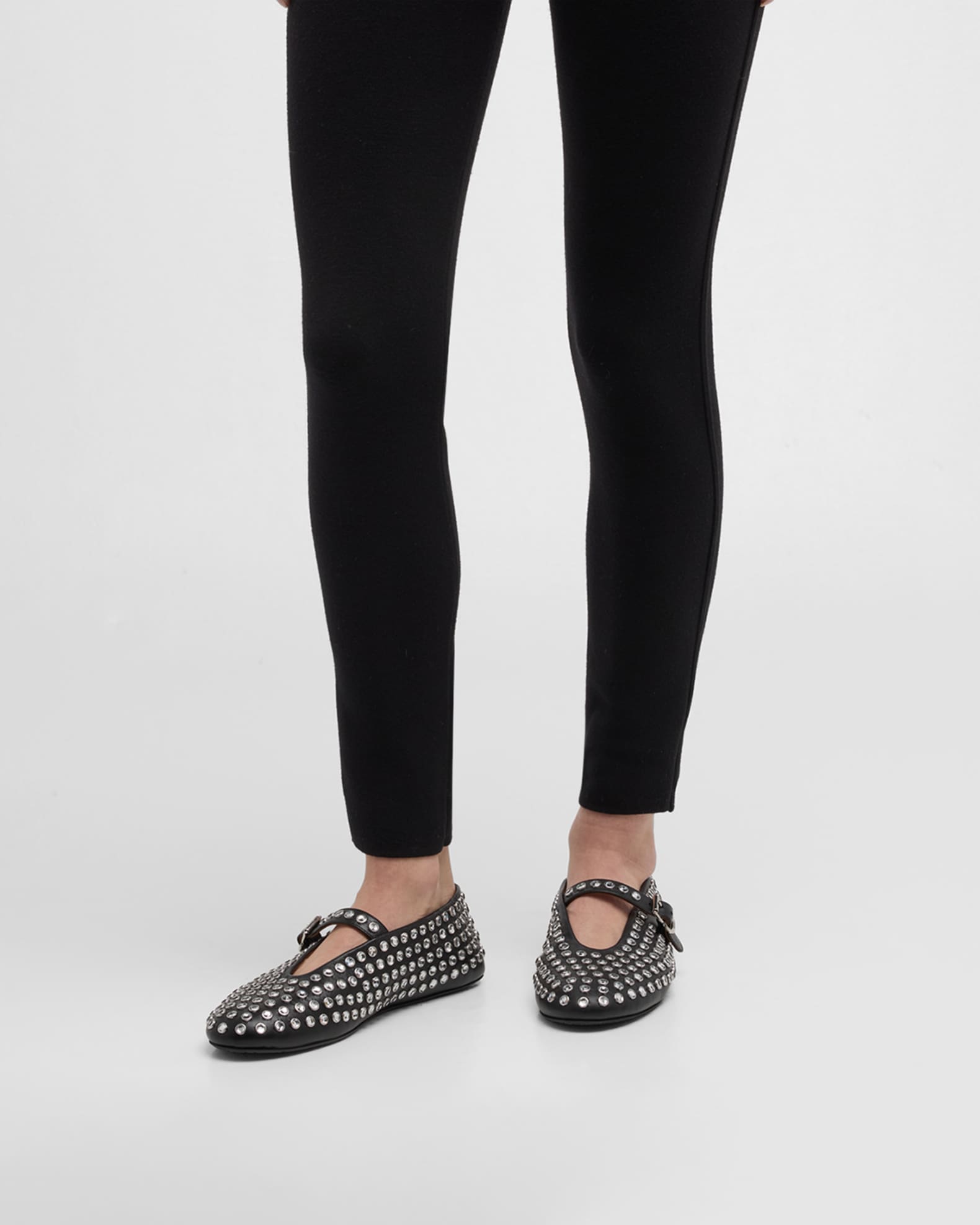 Leather Mary Jane Flats With Allover Studs 1