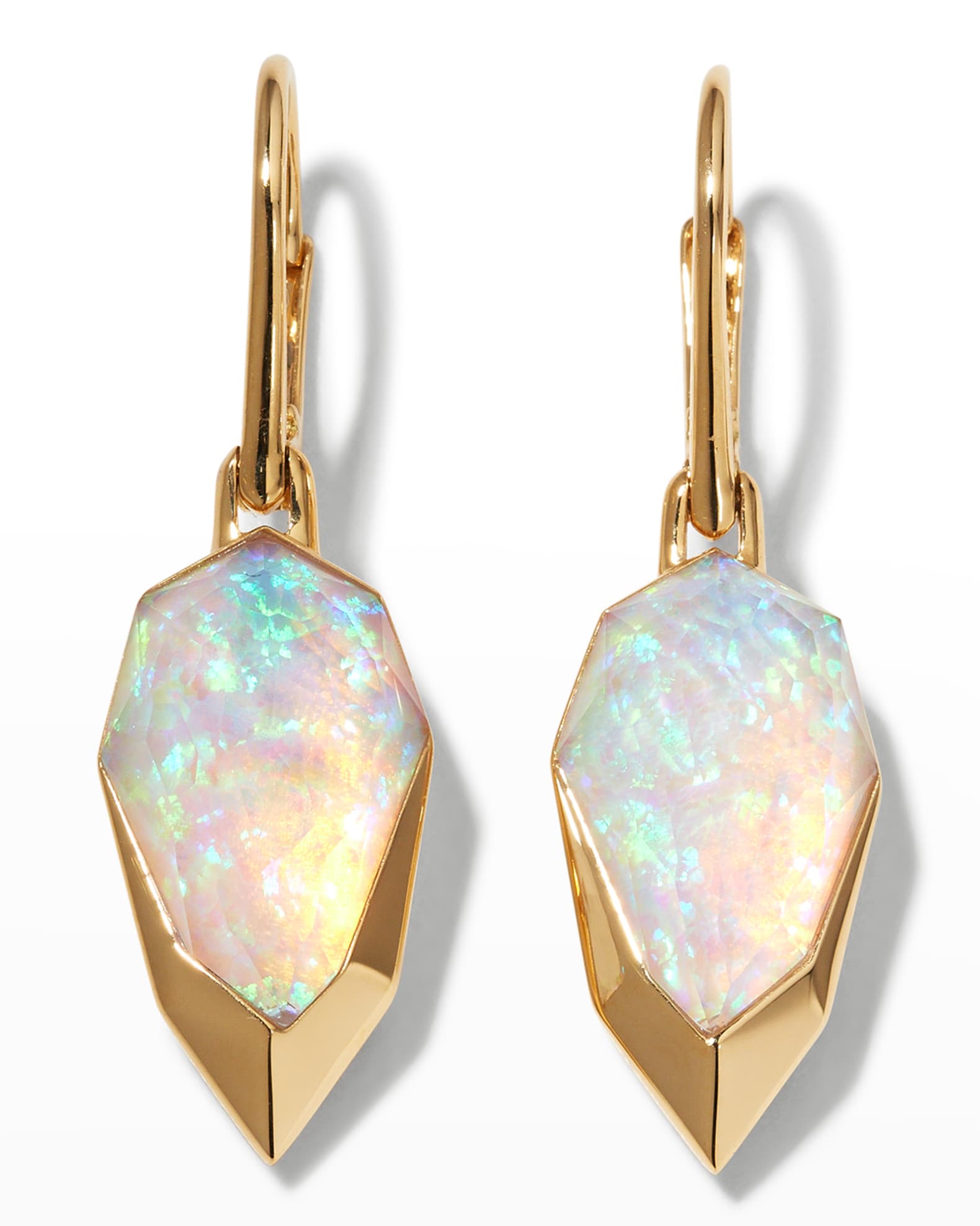 Yellow Gold Diced Pear Earrings with Opalescent Clear Quartz 0