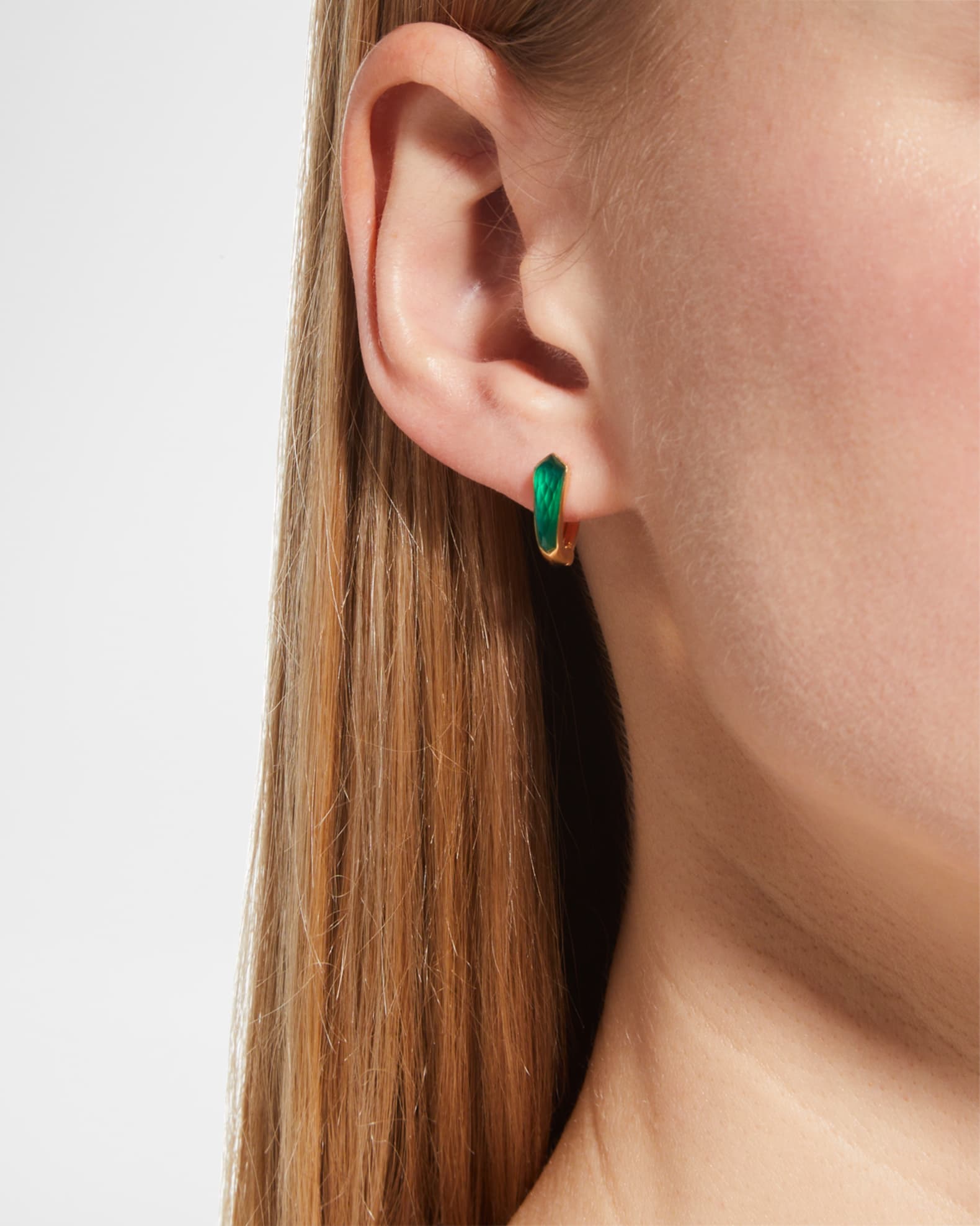 Stephen ster Yellow Gold Sleeper Earrings with Green Agate Neiman