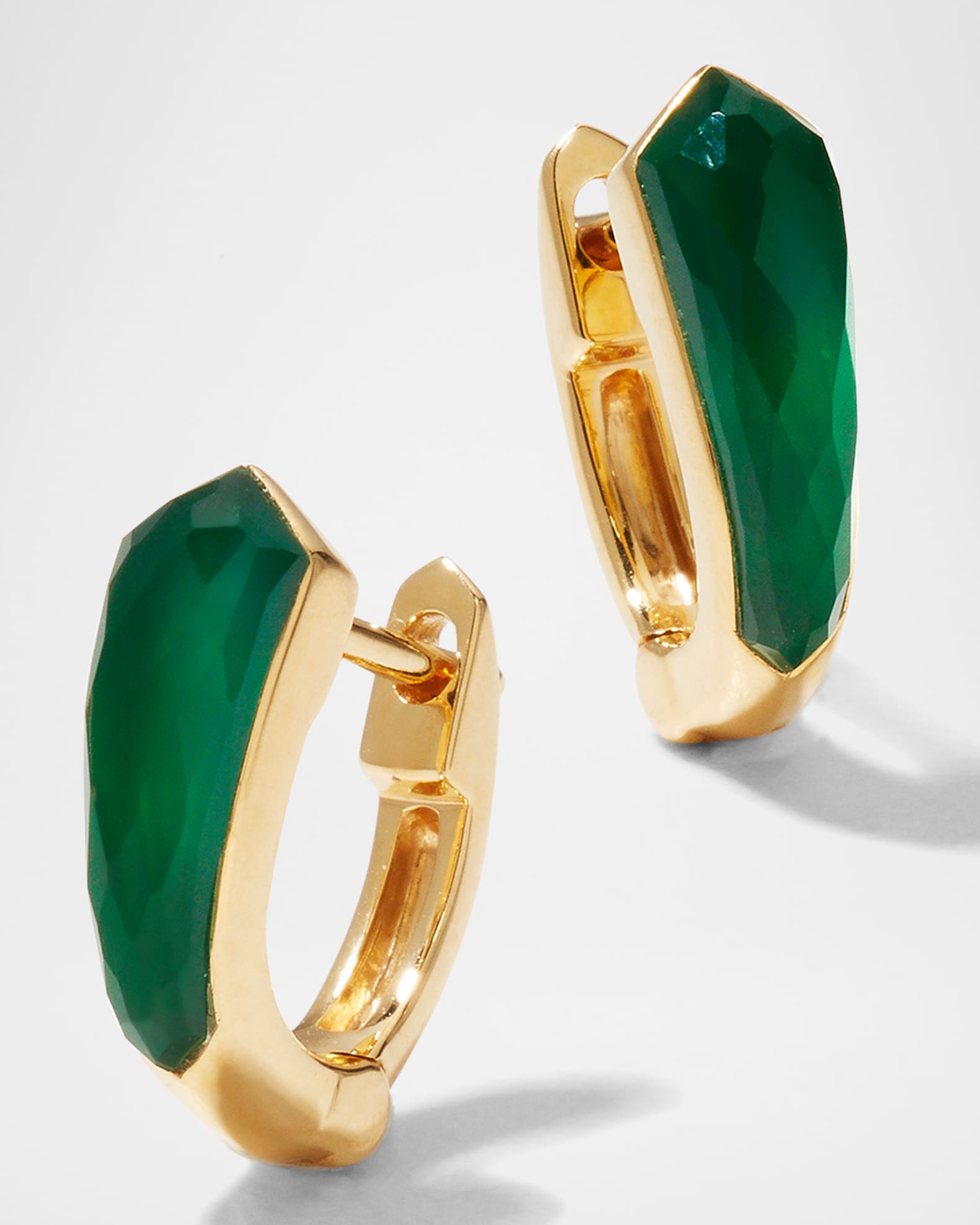 Stephen ster Yellow Gold Sleeper Earrings with Green Agate Neiman