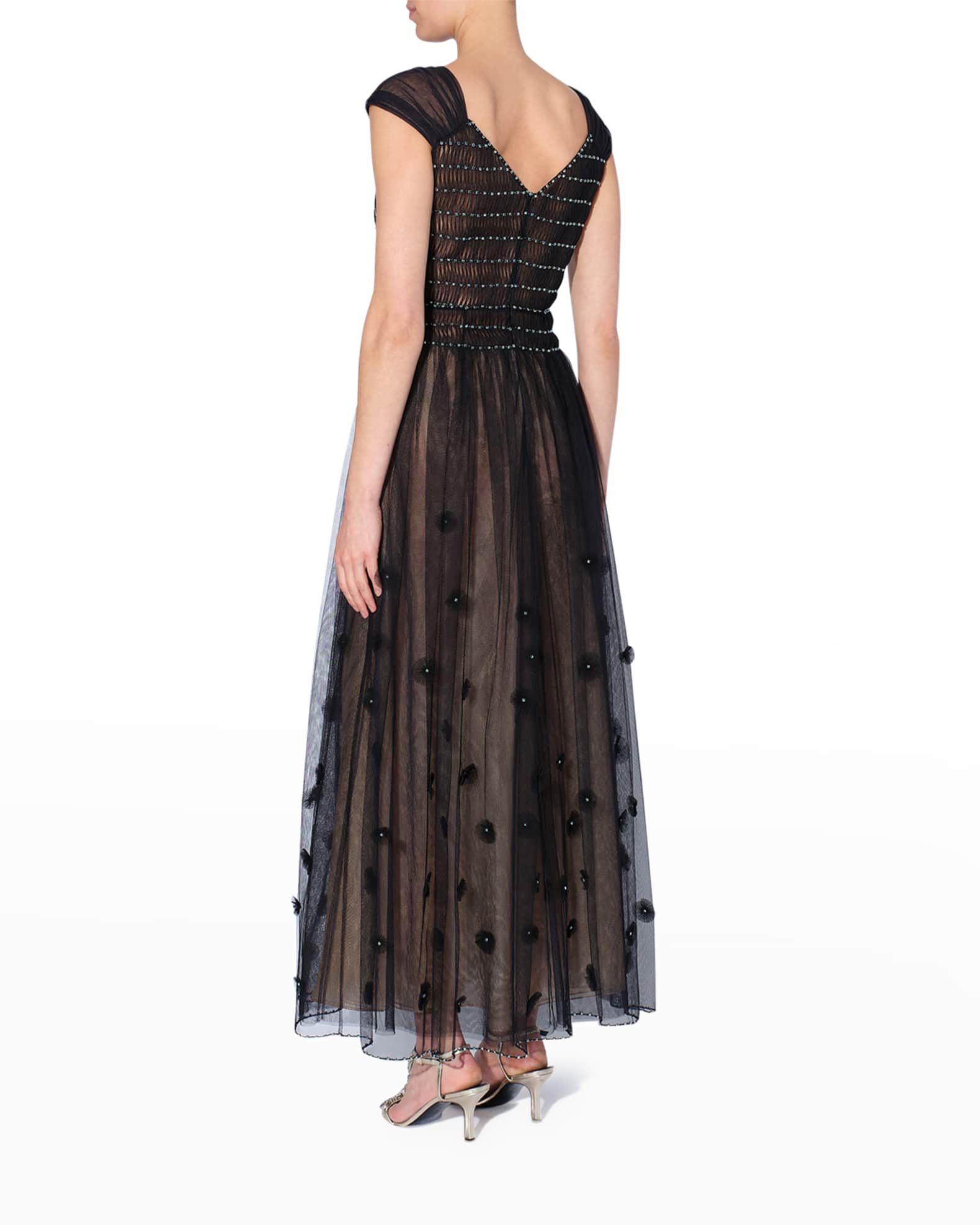 Erdem Lorena Floral-Applique Pleated Silk Maxi Dress | Neiman Marcus