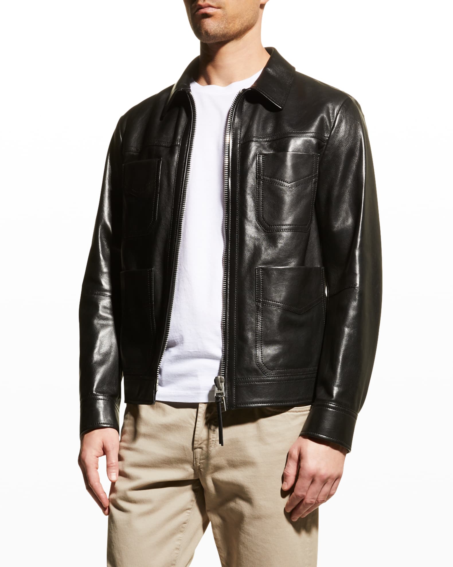 TOM FORD Men's Smooth Leather Blouson Jacket | Neiman Marcus