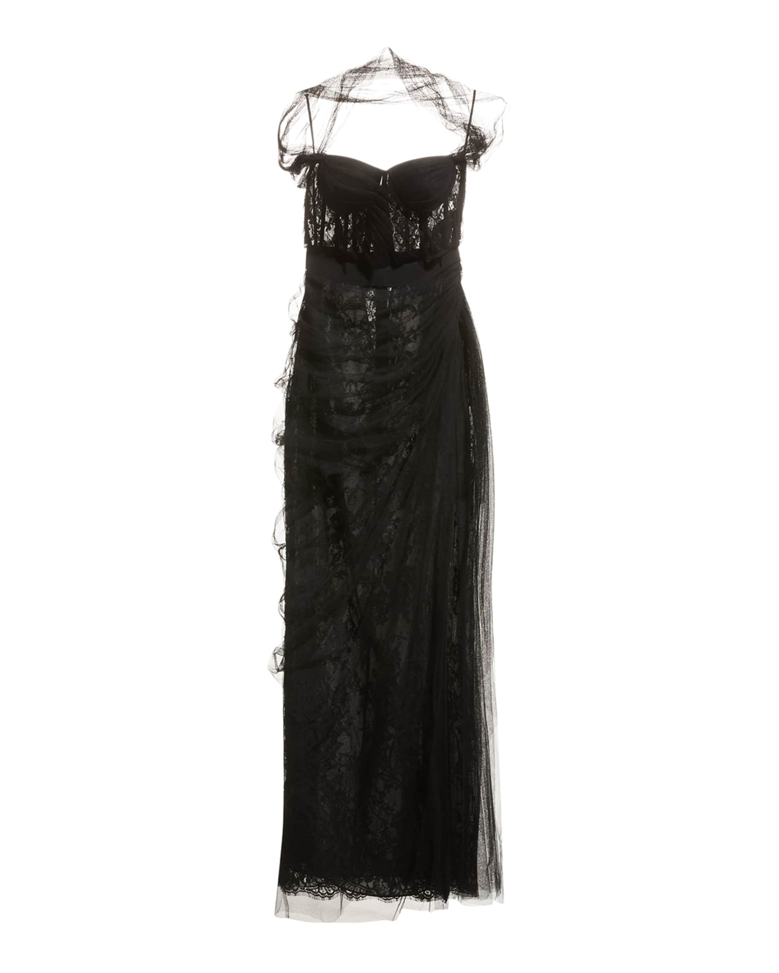 Alexander McQueen Draped Tulle Overlay Corset Lace Gown | Neiman Marcus