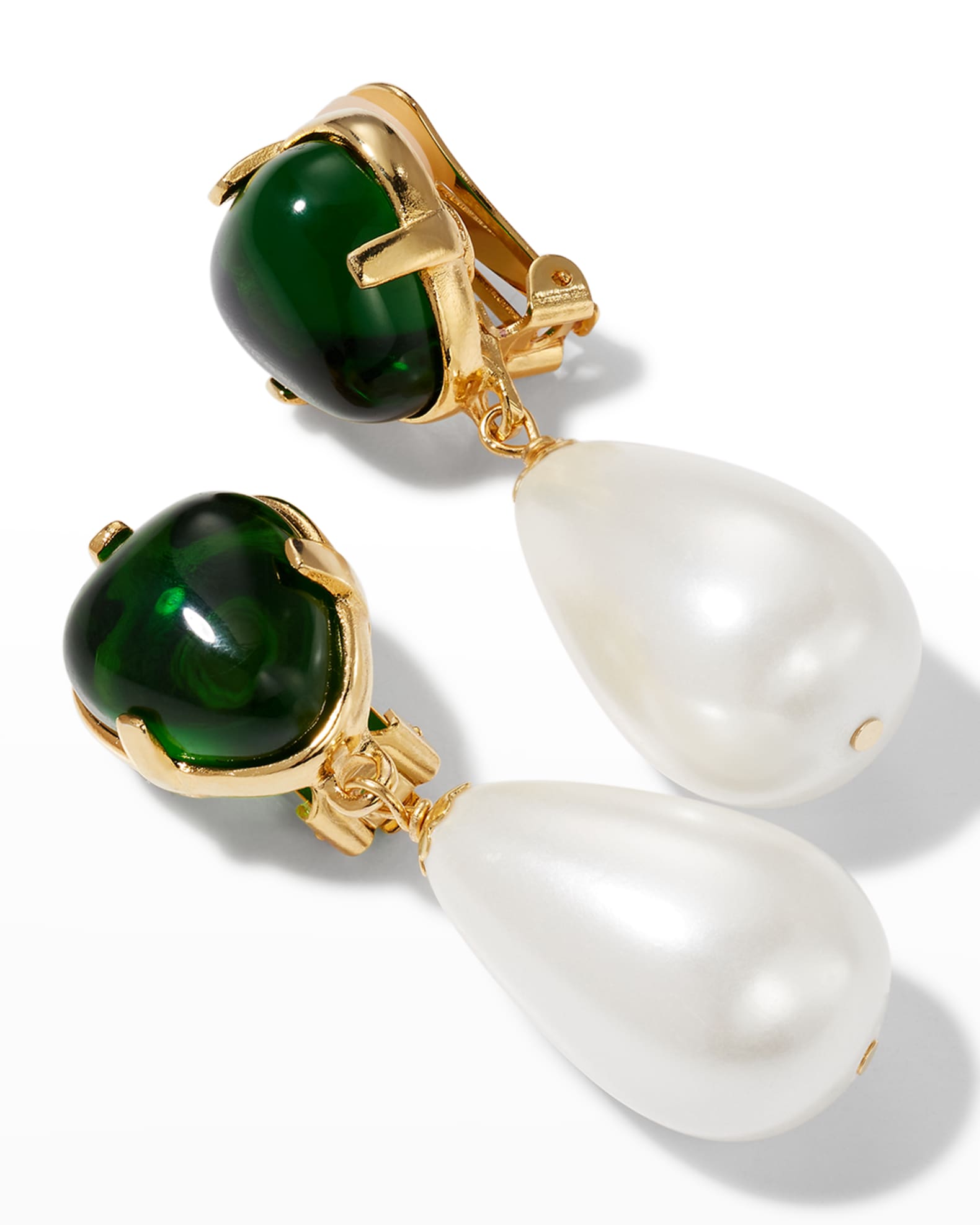 Kenneth Jay Lane Emerald Top with Pearly Drop Clip Earrings