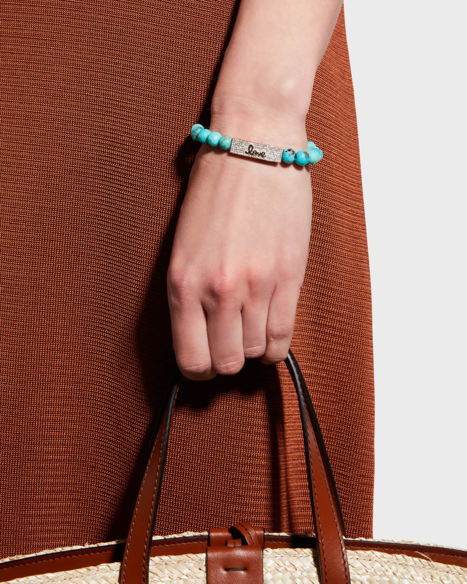8mm Matrix Turquoise Bracelet with Diamond Love Script Bar 1