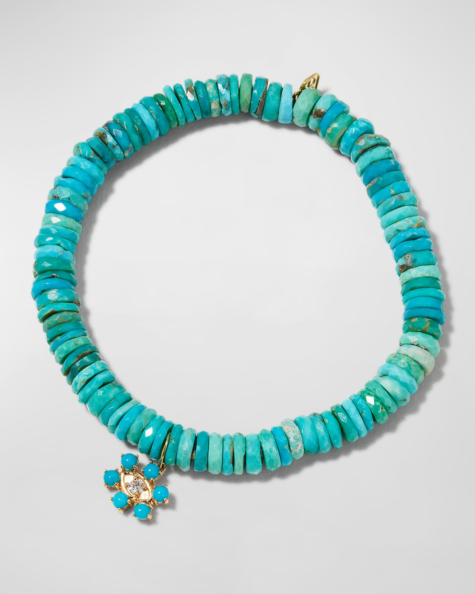 6mm Arizona Turquoise Faceted Wheel Bracelet with Turquoise and Diamond Charm 0