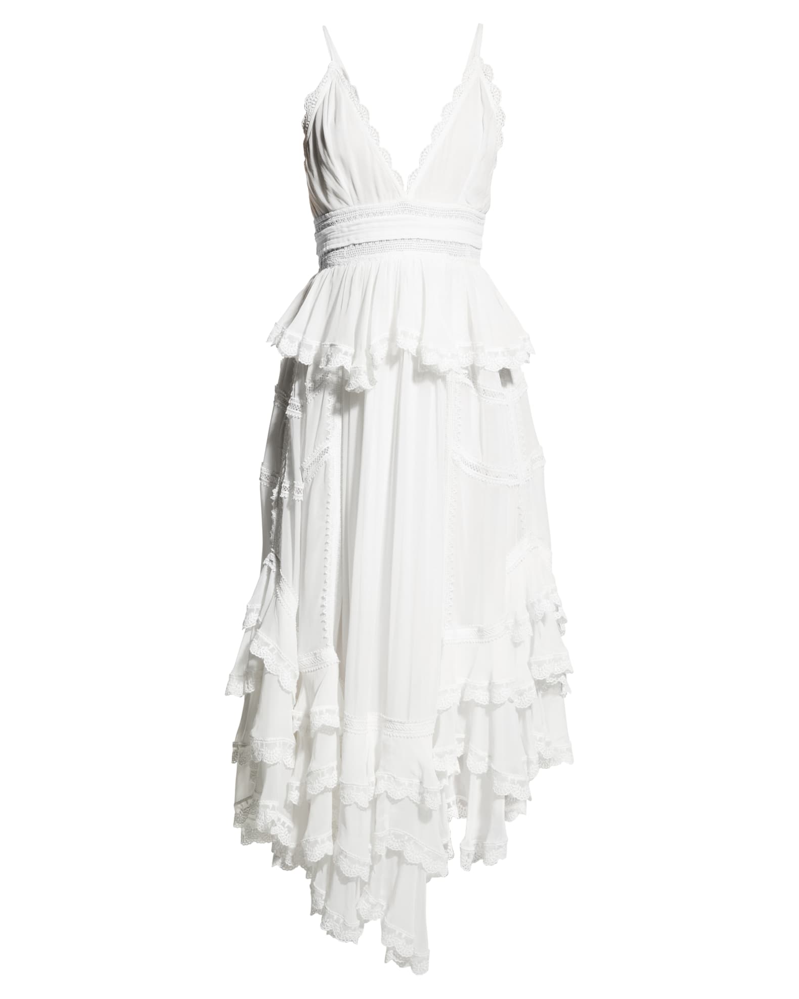 ROCOCO SAND Sleeveless V-Neck Long Ruffle Lace Dress | Neiman Marcus