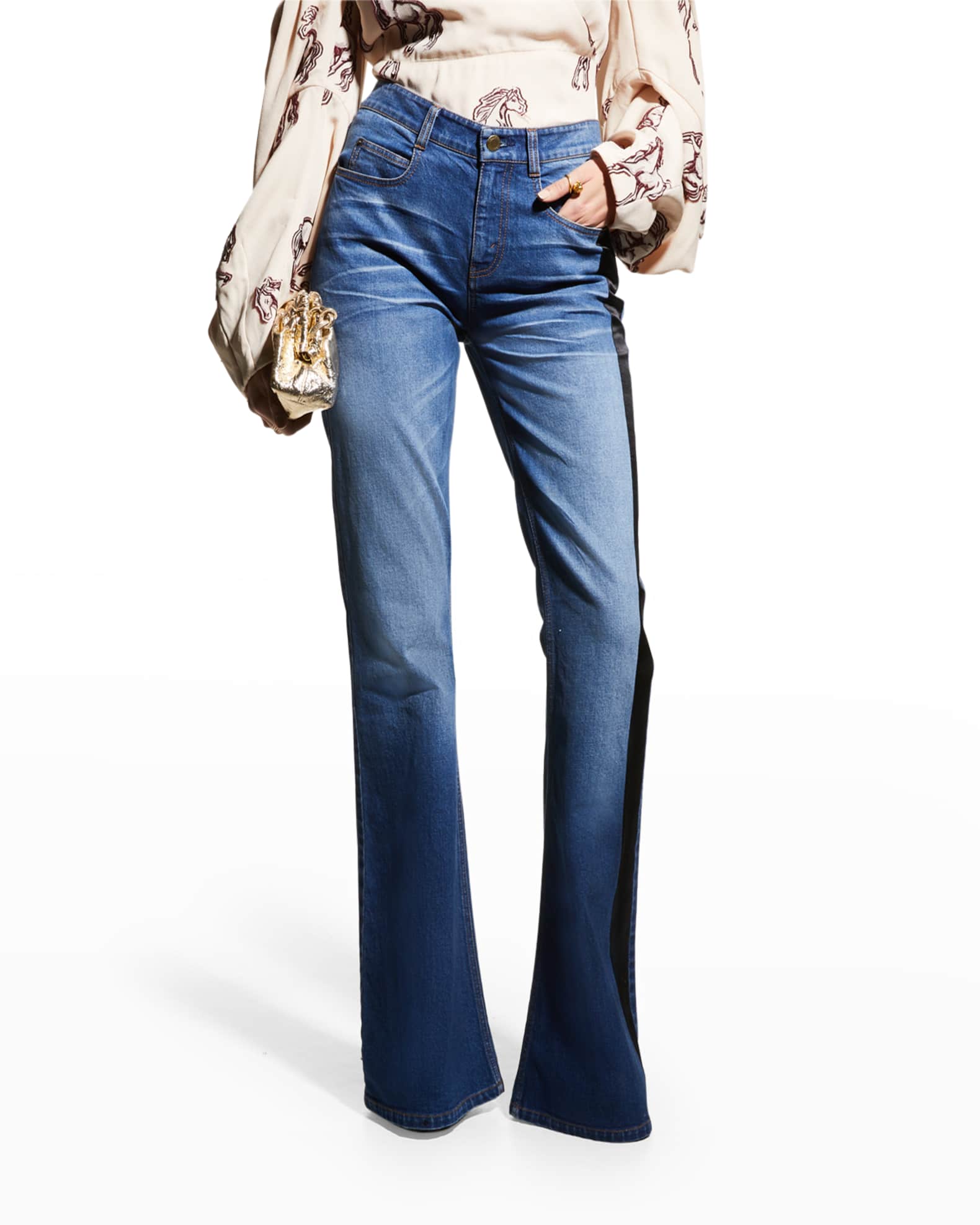 Hellessy Bartlett Silk Side Stripe Flare Leg Jeans Neiman Marcus