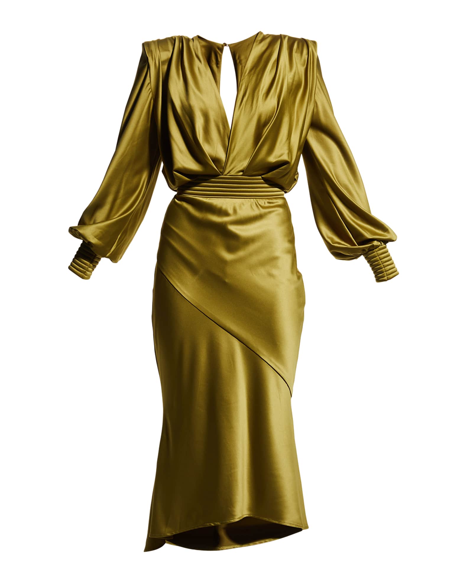 ZHIVAGO Betsy Satin Stitched Midi Dress | Neiman Marcus