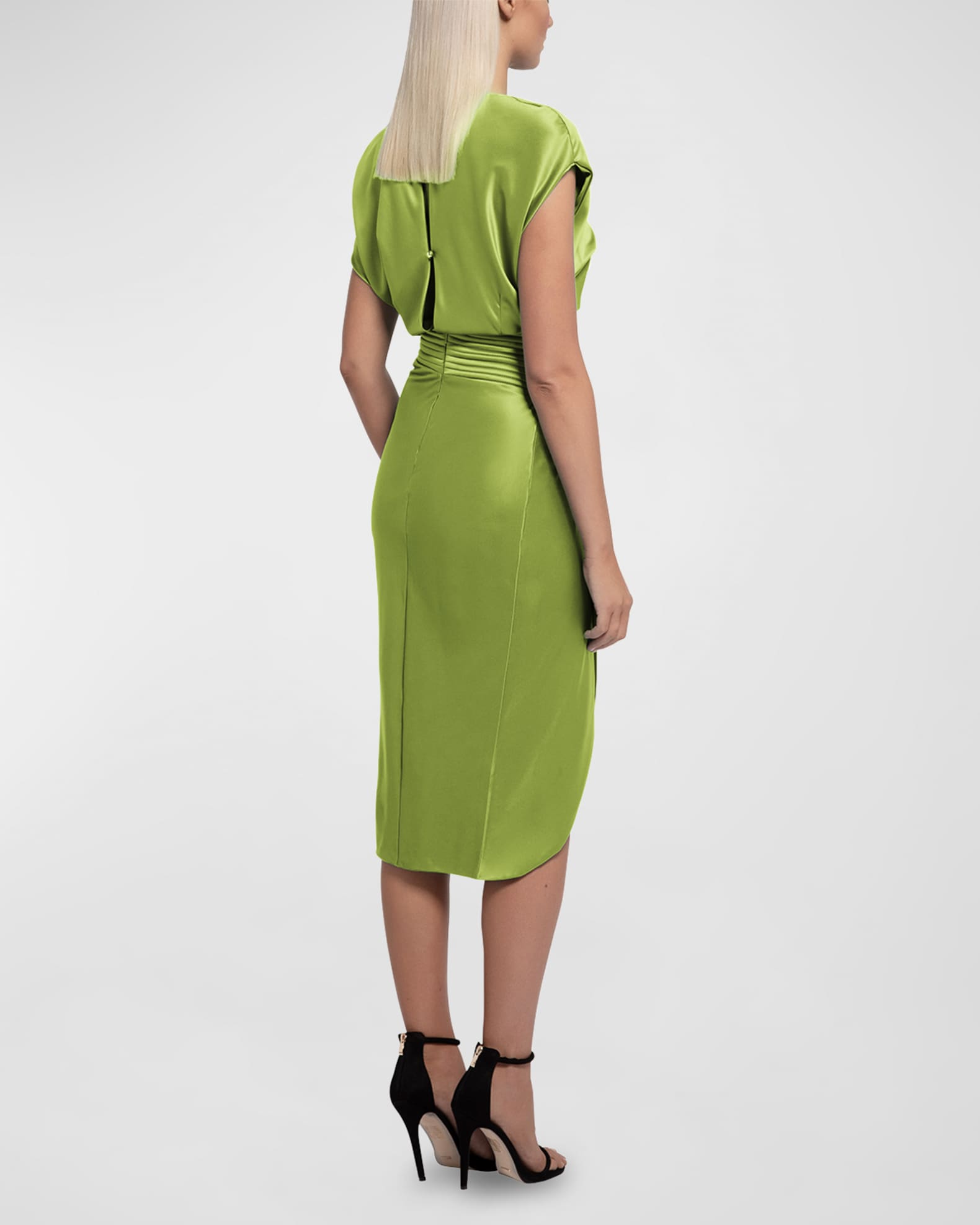 ZHIVAGO Bond StitchedWaist Satin Midi Dress Neiman Marcus