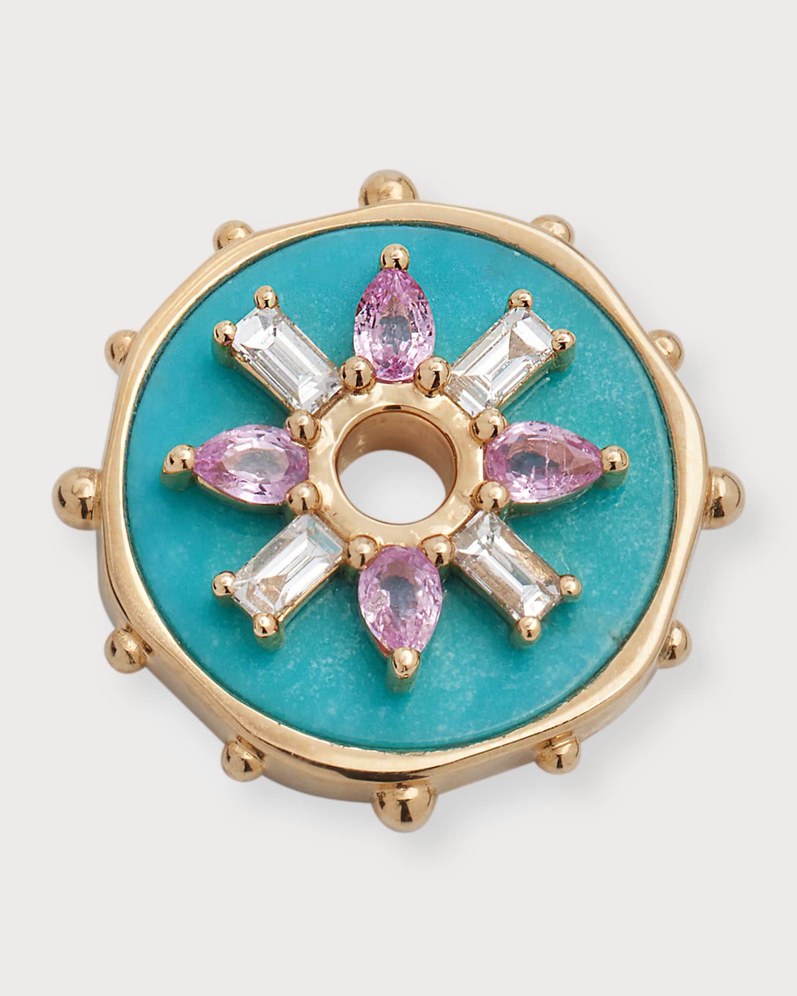 14k Yellow Gold Love Disc Single Earring Charms with Turquoise 0