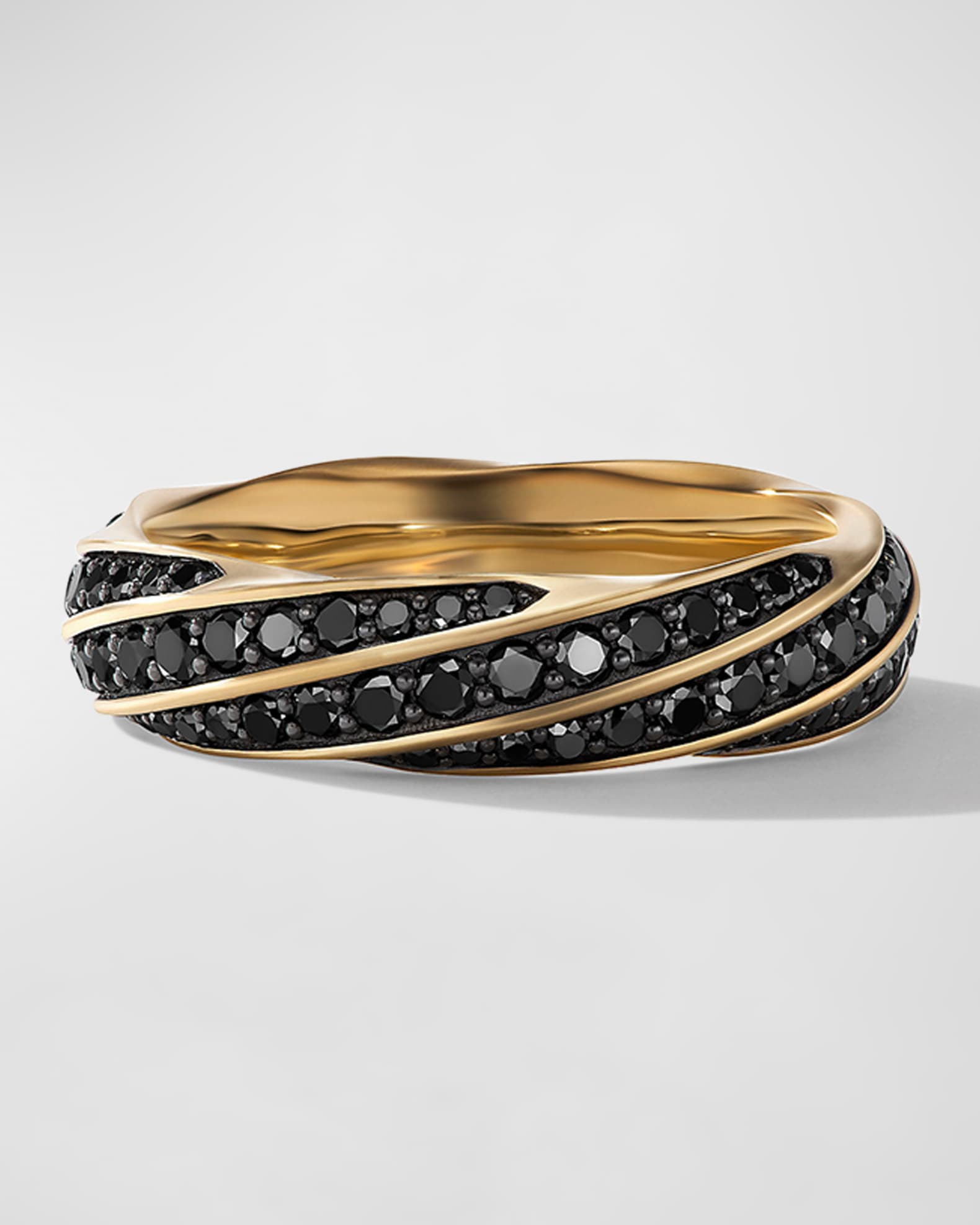 Men's Cable Edge Band Ring with Black Diamonds in 18K Gold, 6mm 0