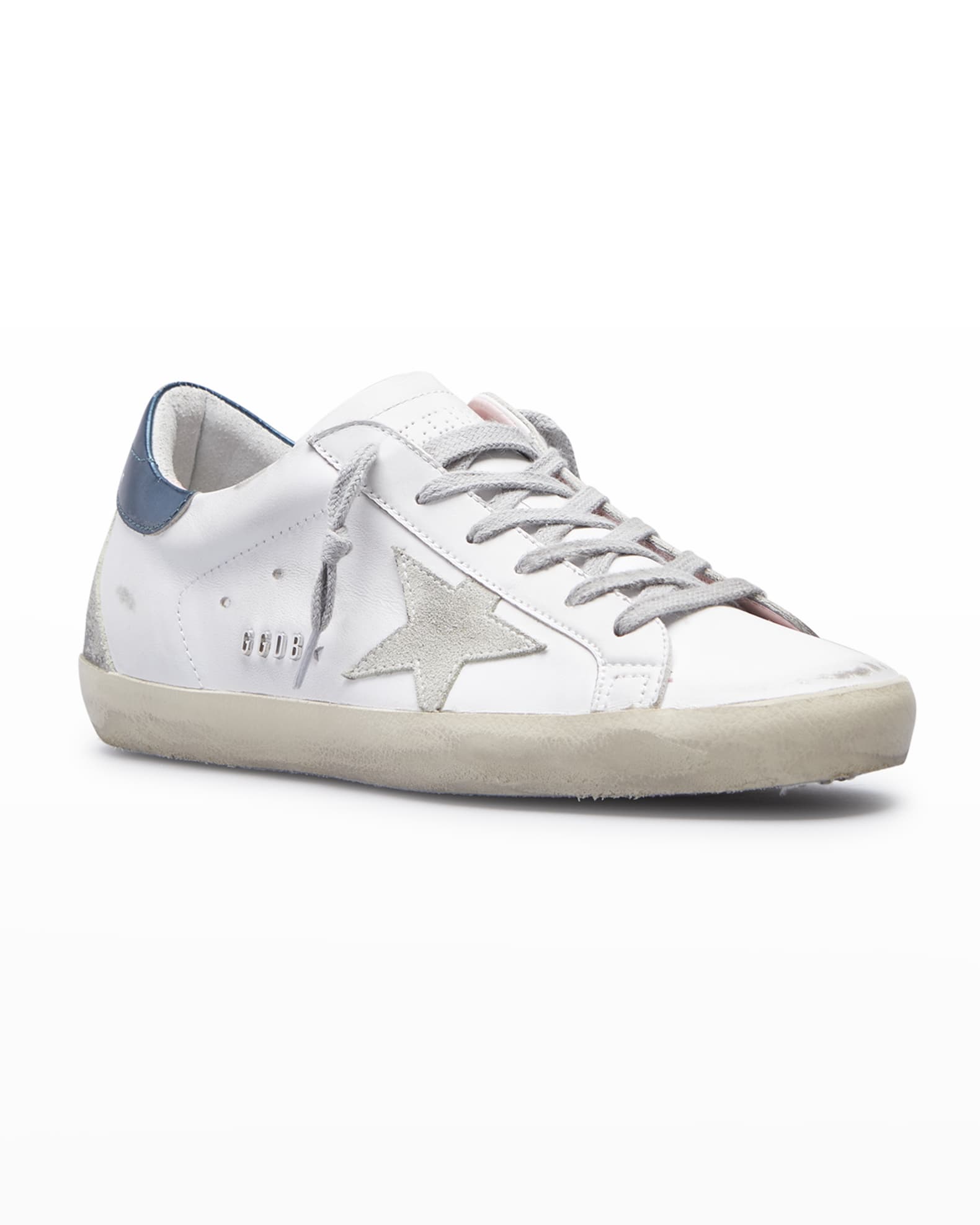 Golden Goose Super-Star Leather Sneakers with Suede Star Laminated Heel ...