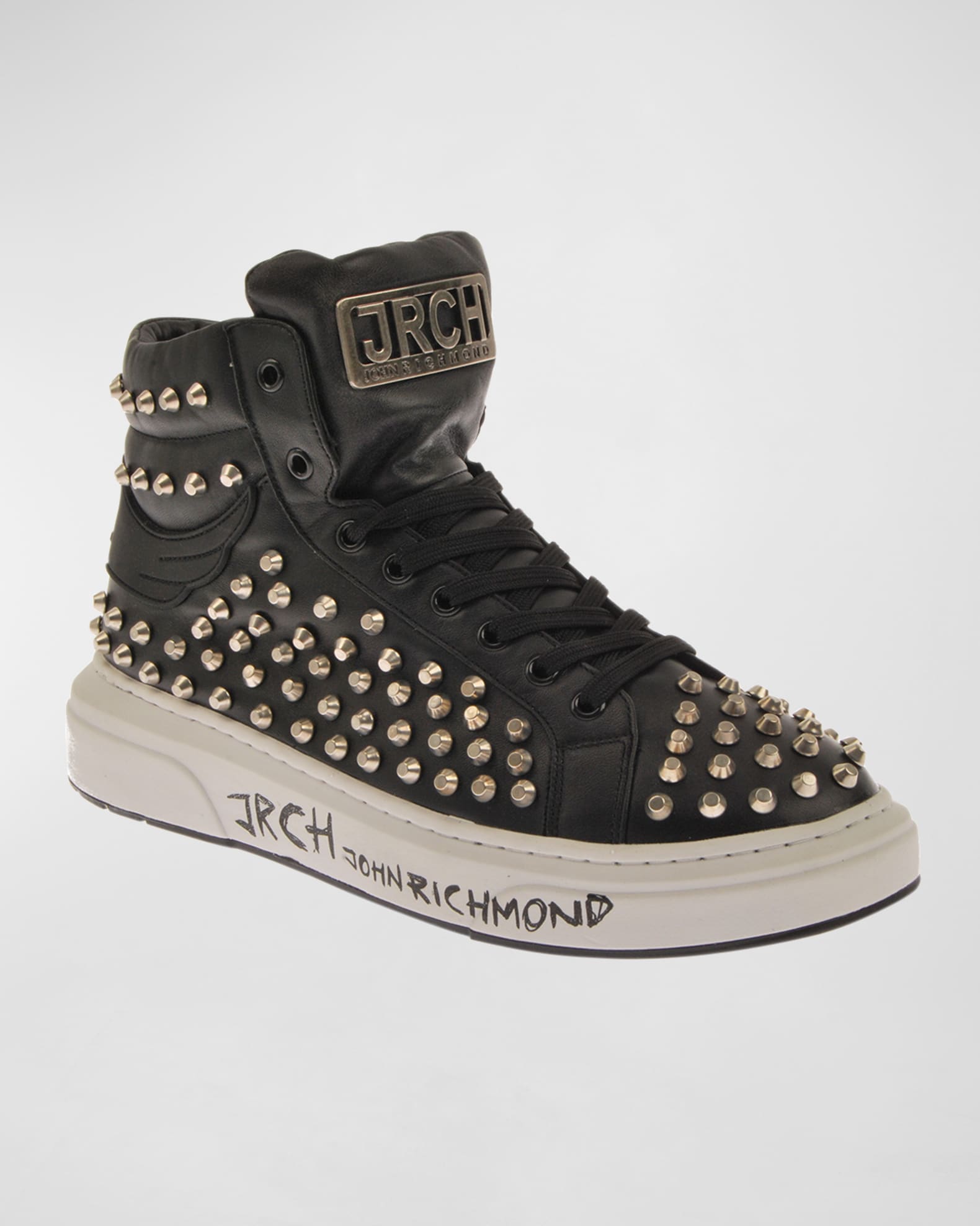 Philipp Plein Spike-Studded Leather High-Top Sneakers in Black for