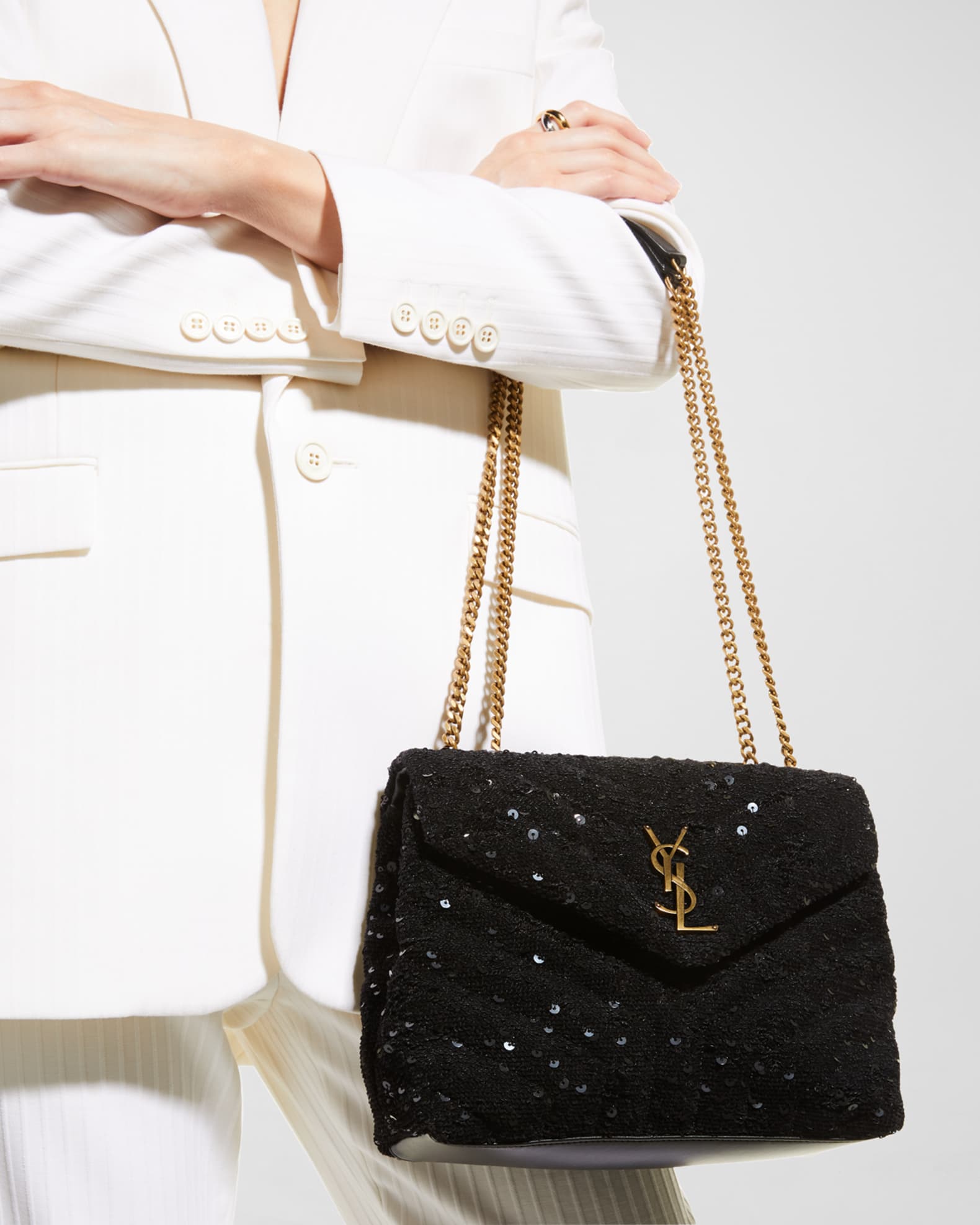 Saint Laurent Loulou Small YSL Sequin Shoulder Bag Neiman Marcus