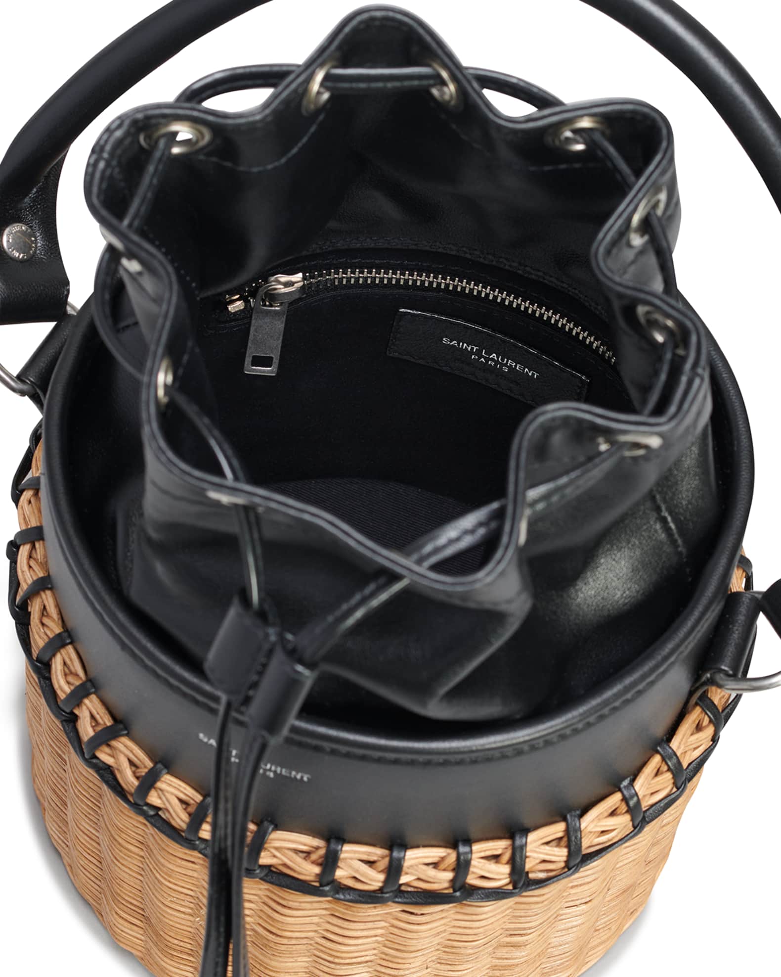 Saint Laurent Small Leather & Bamboo Bucket Bag Neiman Marcus