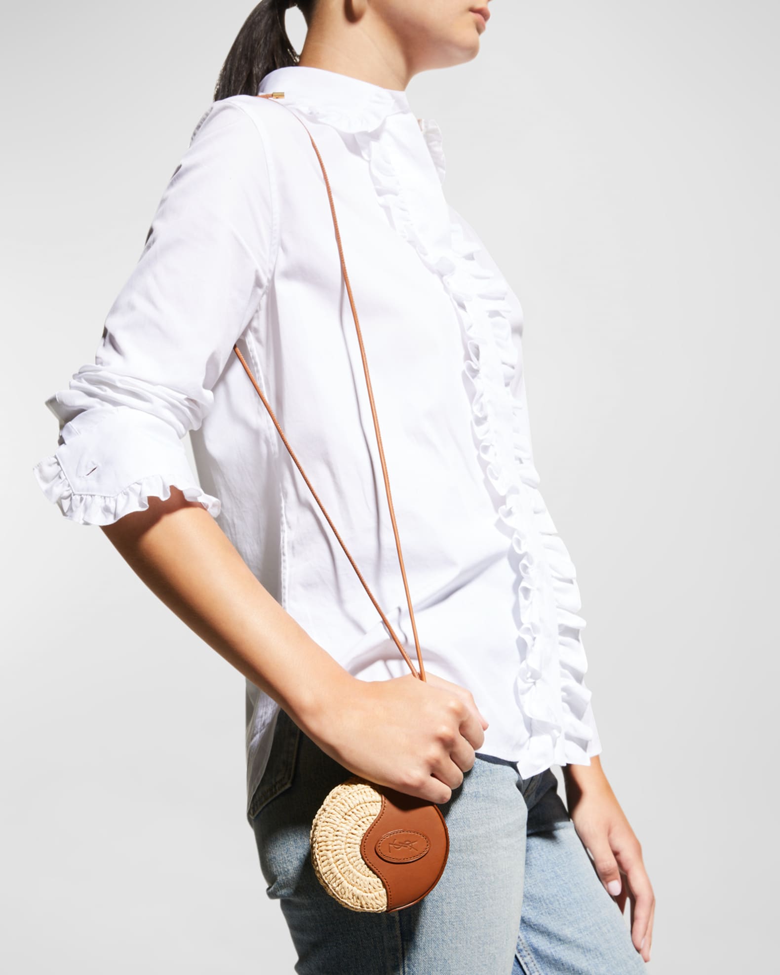 ysl round raffia crossbody bag
