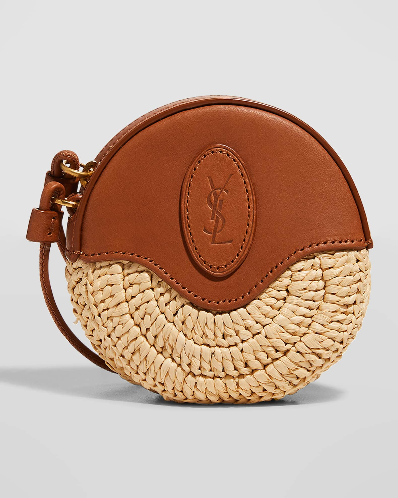 Saint Laurent Ysl Round Crochet Raffia Crossbody Bag