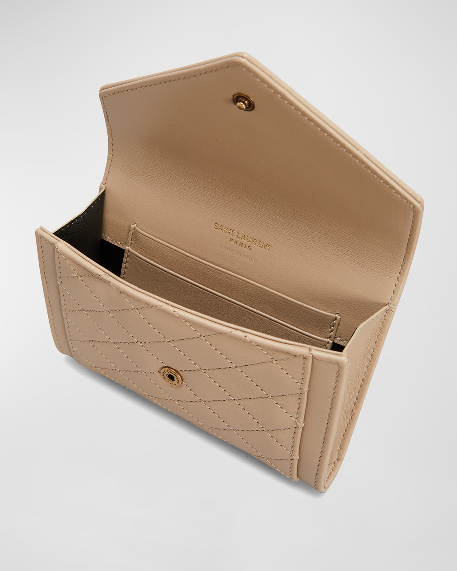 Saint Laurent Gaby Small YSL Flap Envelope Wallet in Quilted Smooth Leather  | Neiman Marcus
