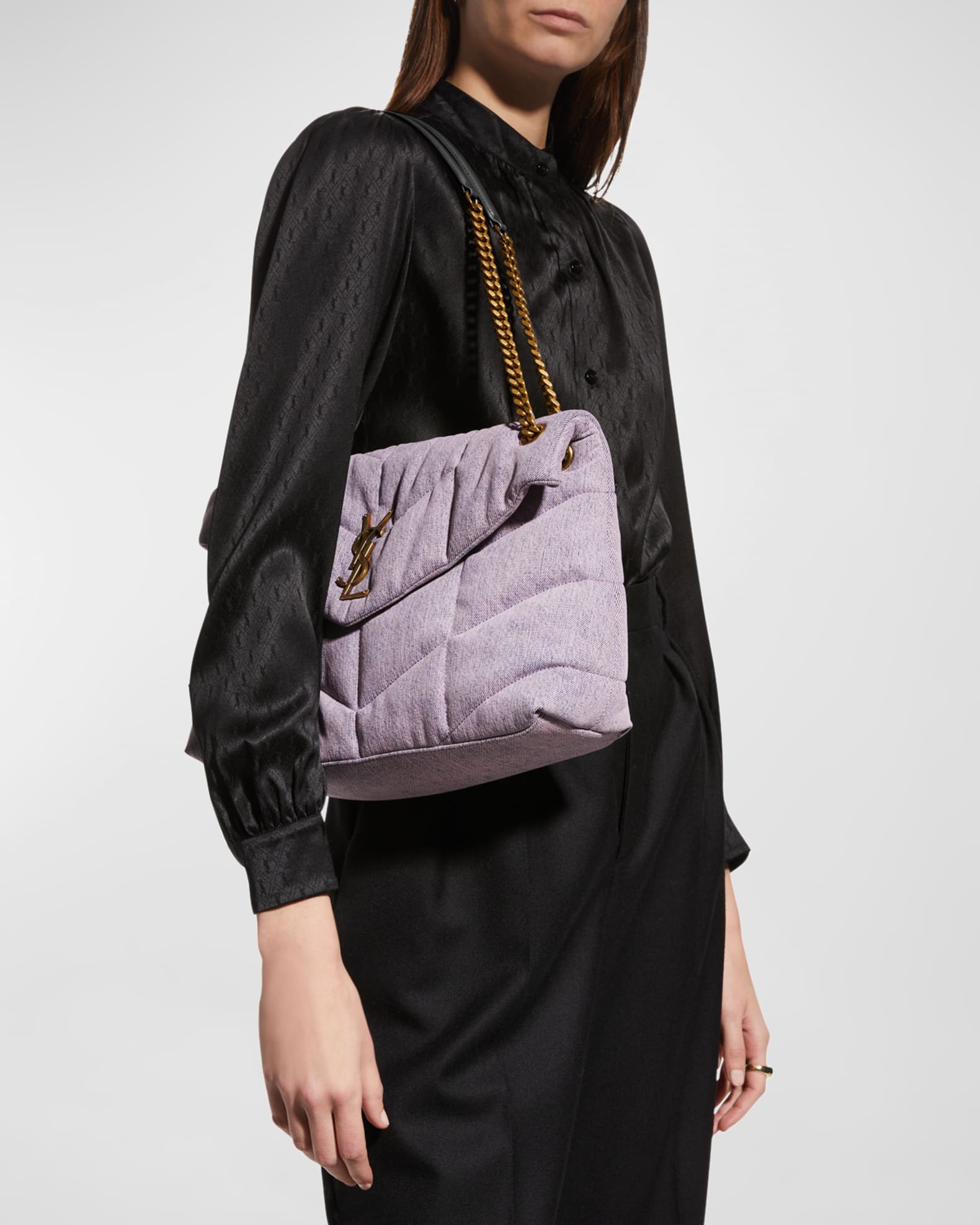 Saint Laurent Puffer Medium YSL Denim Shoulder Bag Neiman Marcus