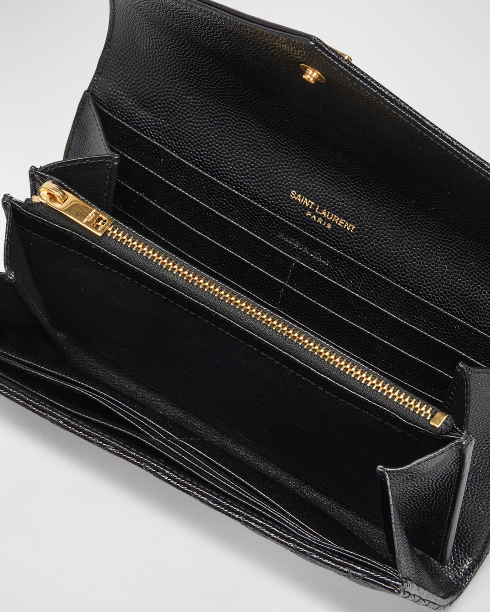 YSL Monogram Triquilt Large YSL Flap Wallet in Grained Leather