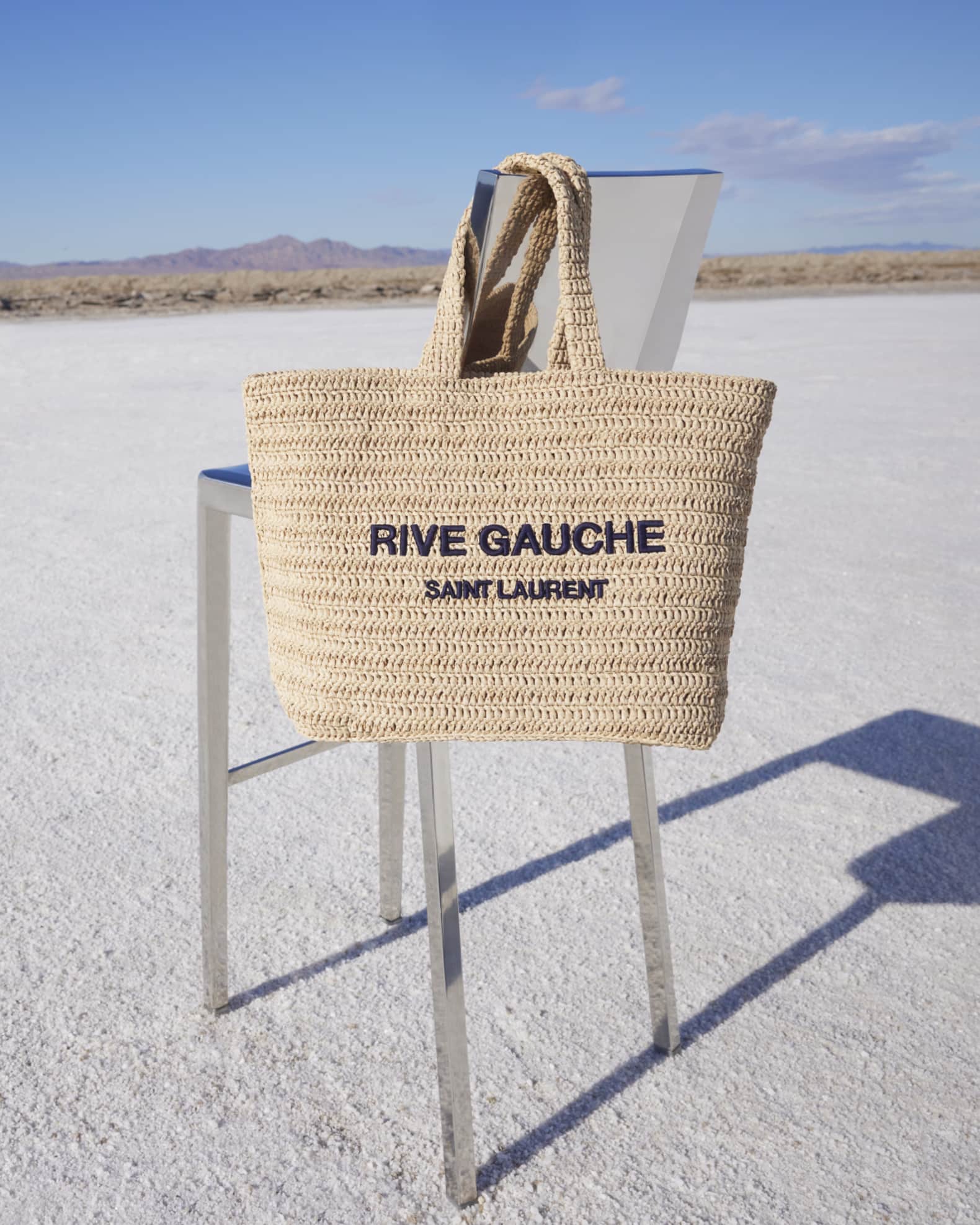 Rive gauche large tote bag in embroidered raffia and leather