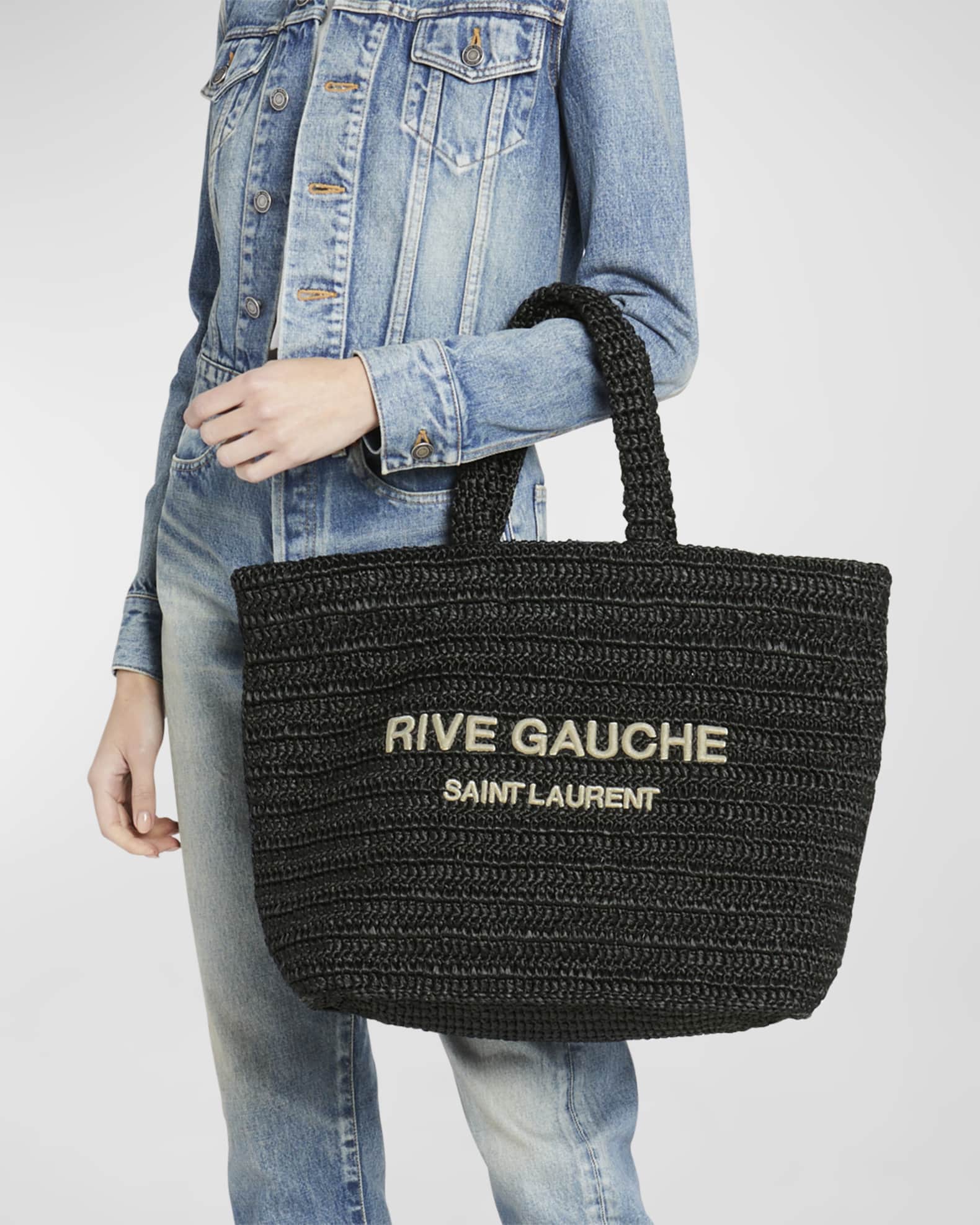 Saint Laurent Noe Ysl Rive Gauche RAFFIA/CANVAS Tote Bag Black