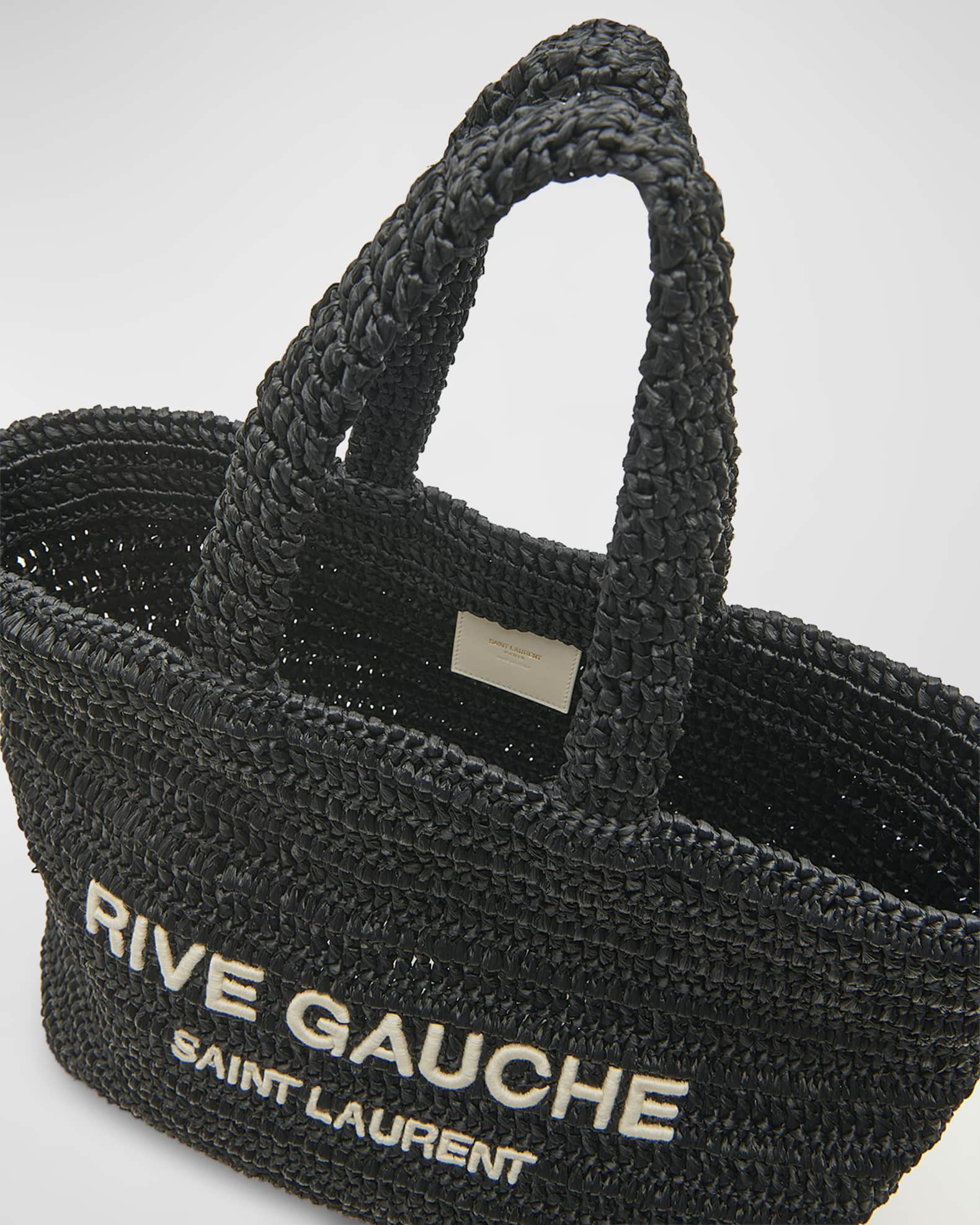 Saint Laurent Black And Neutral Toy Raffia Tote Bag