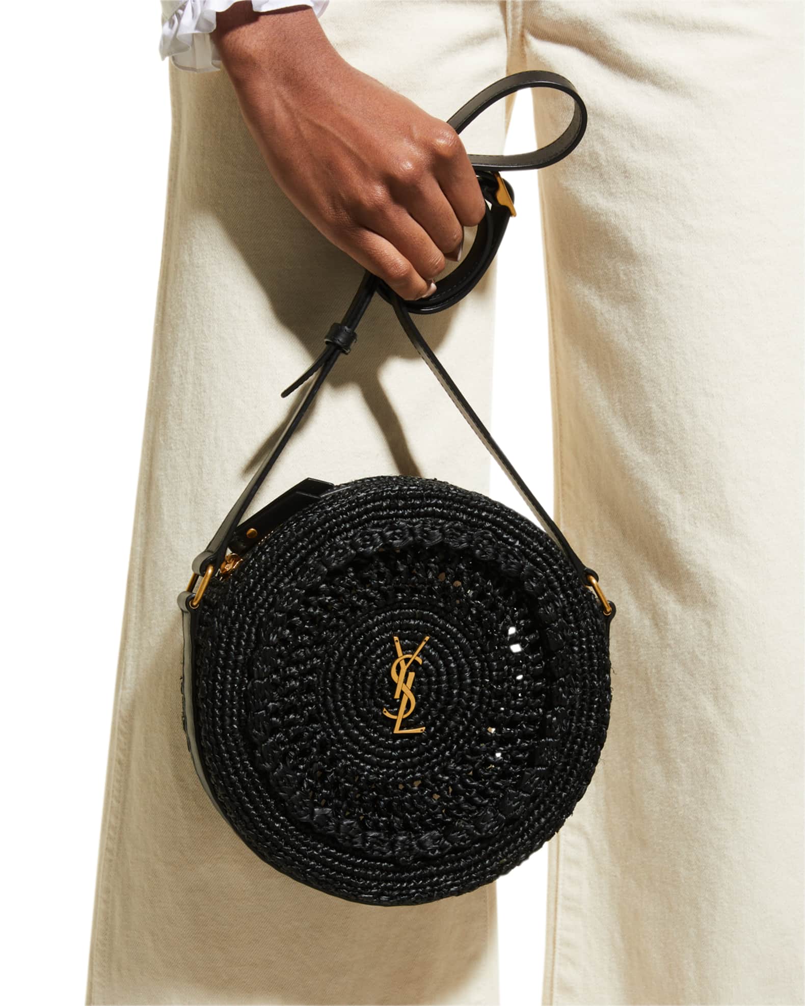 Saint Laurent Sac YSL Round Raffia Crossbody Bag Neiman Marcus