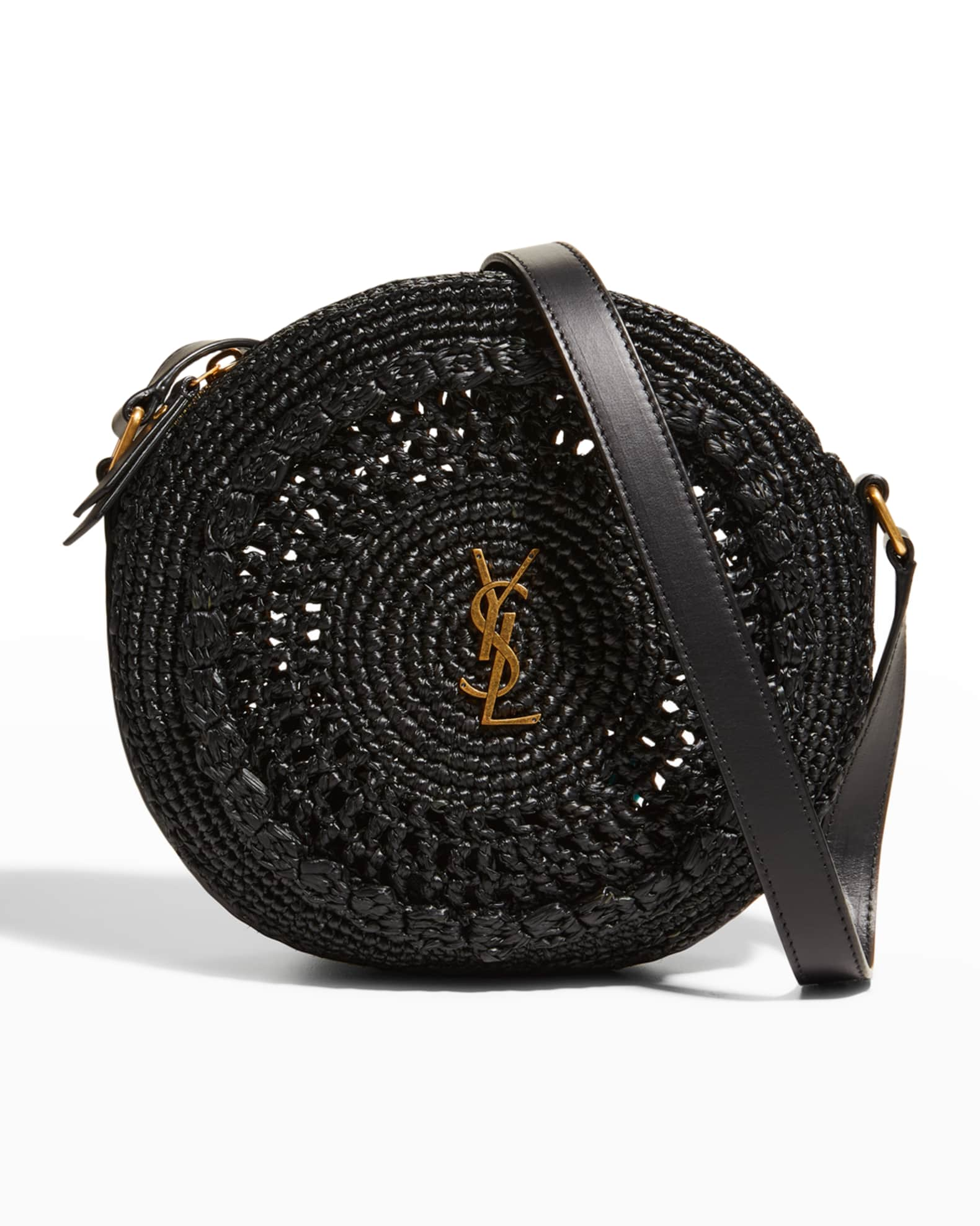 Saint Laurent Sac YSL Round Raffia Crossbody Bag | Neiman Marcus