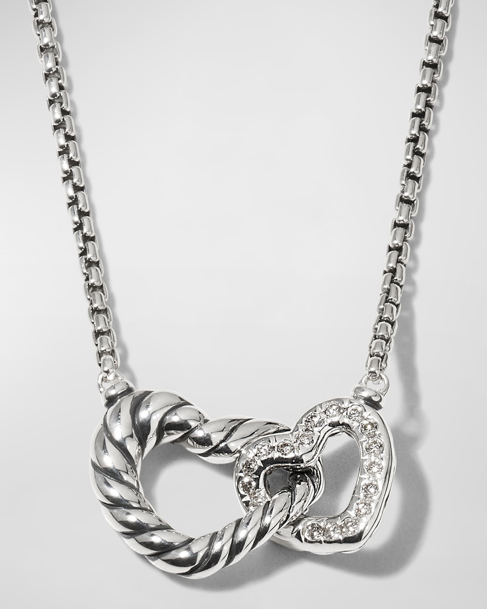 David Yurman DoubleHeart Necklace with Diamonds in Sterling Silver