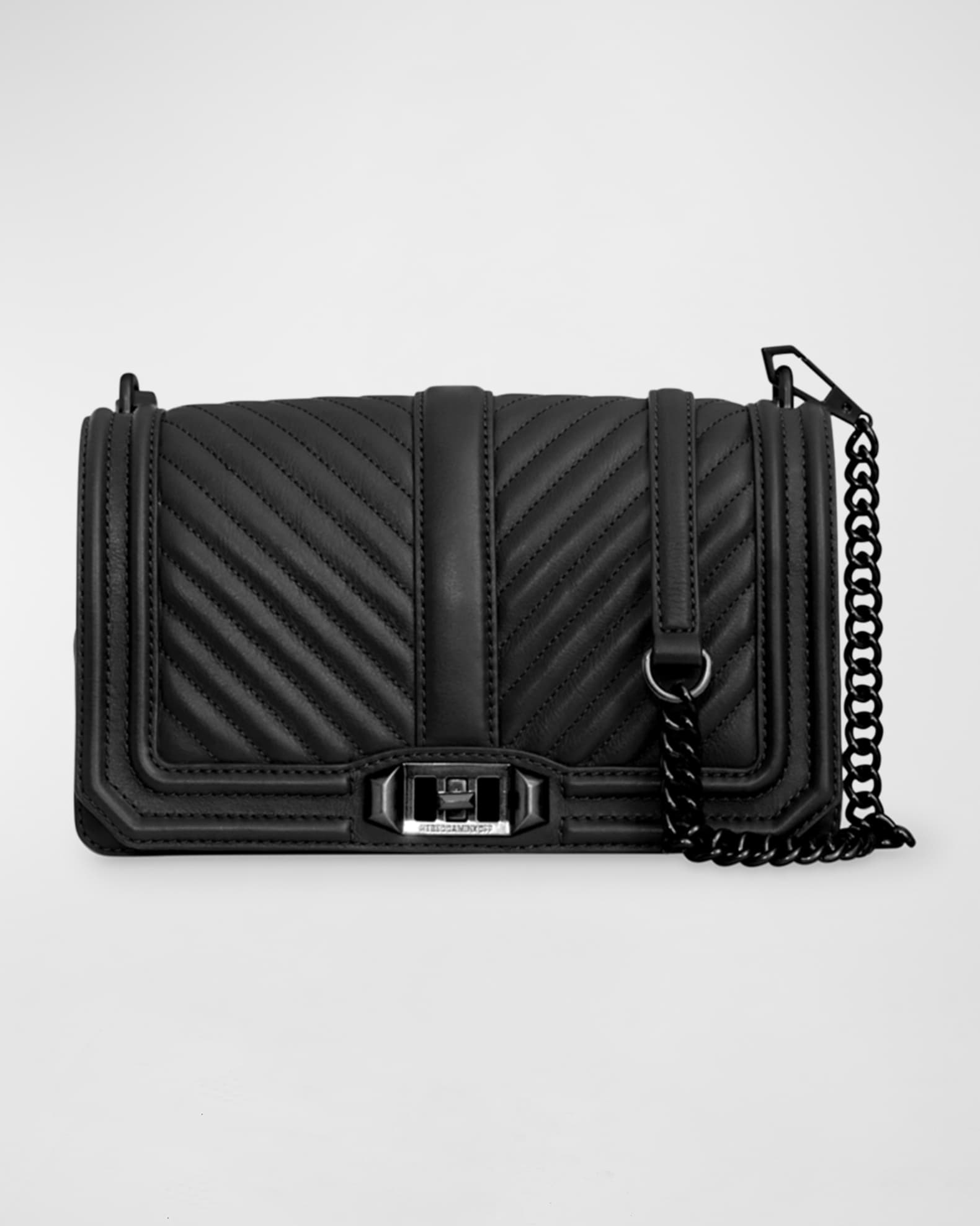 Chevron Quilted Heart Crossbody Bag - Black