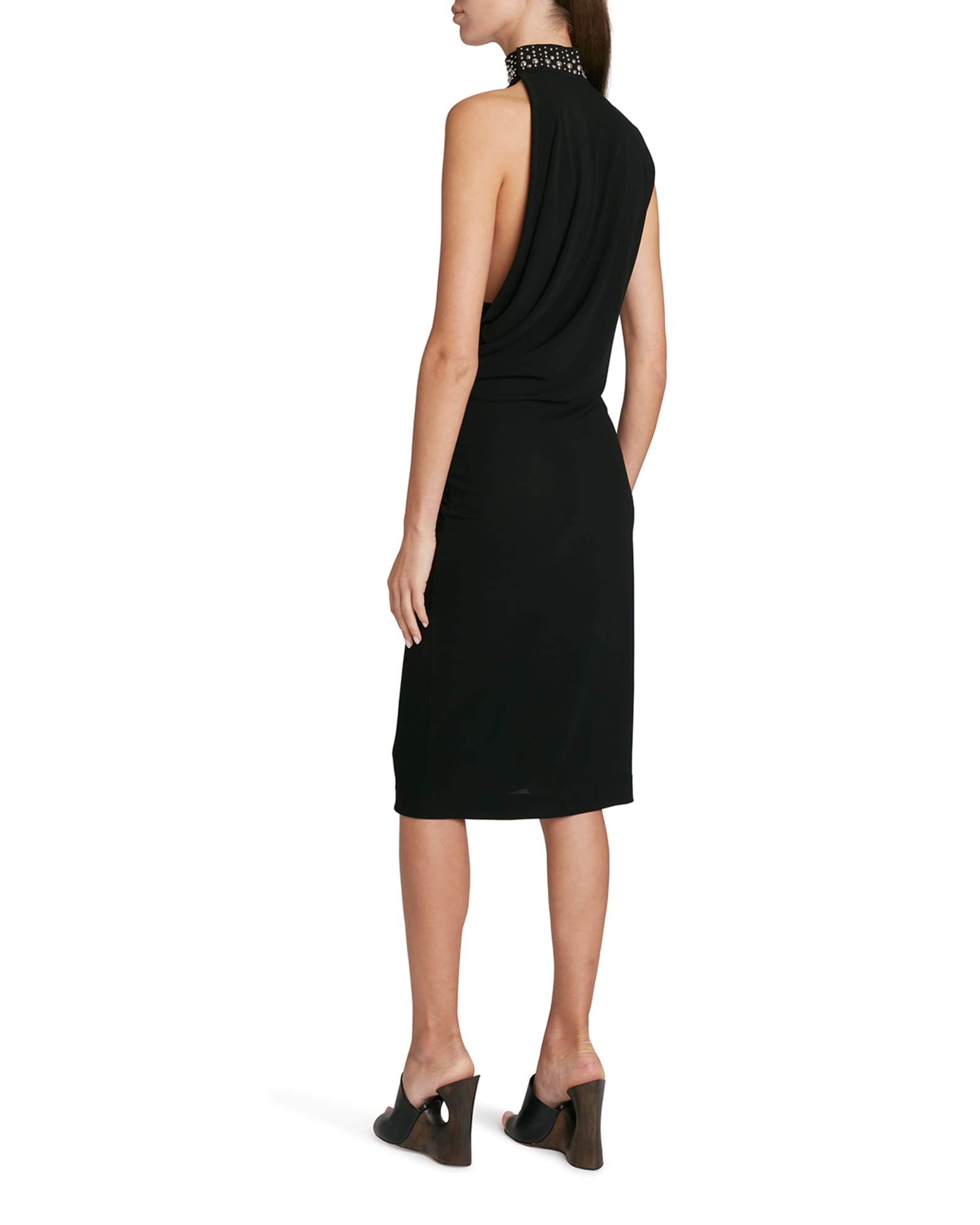 ALAIA Studded Drape Jersey Midi Dress | Neiman Marcus