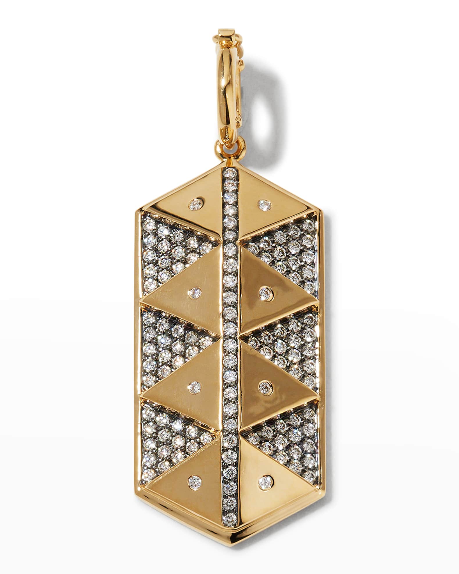 Yellow Gold Elongated Hexagonal Shield Charm with Diamonds 0