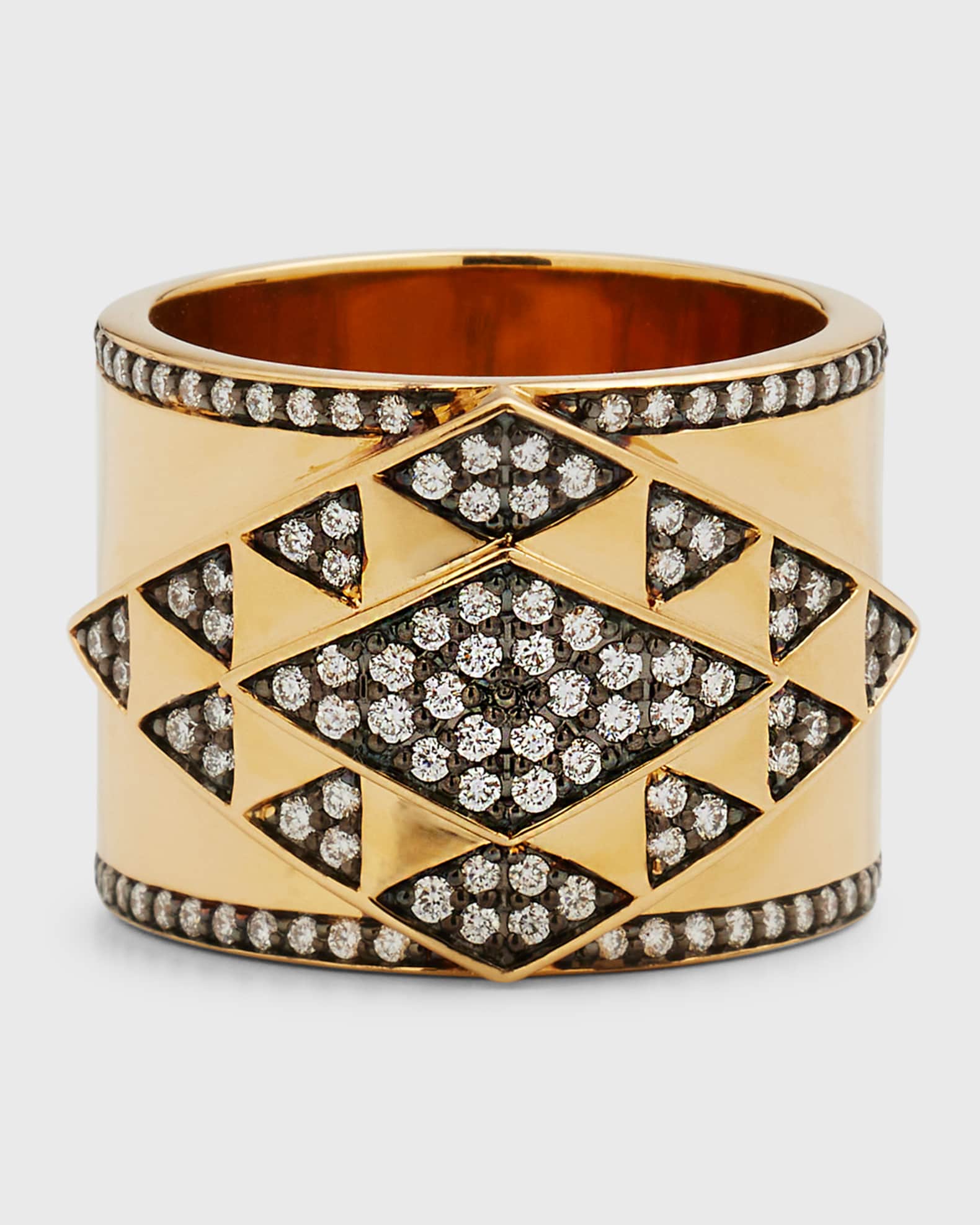 18K Yellow Gold Amina Cigar Band With Diamonds and Black Rhodium, Size 7 0