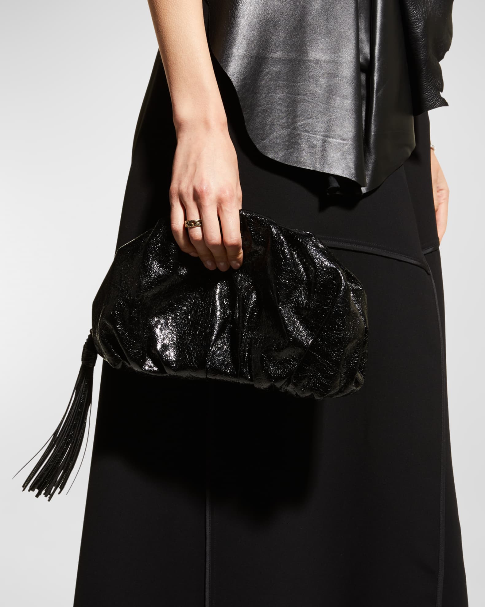 Rebecca Minkoff Ruched Zip Faux-Leather Clutch Bag | Neiman Marcus