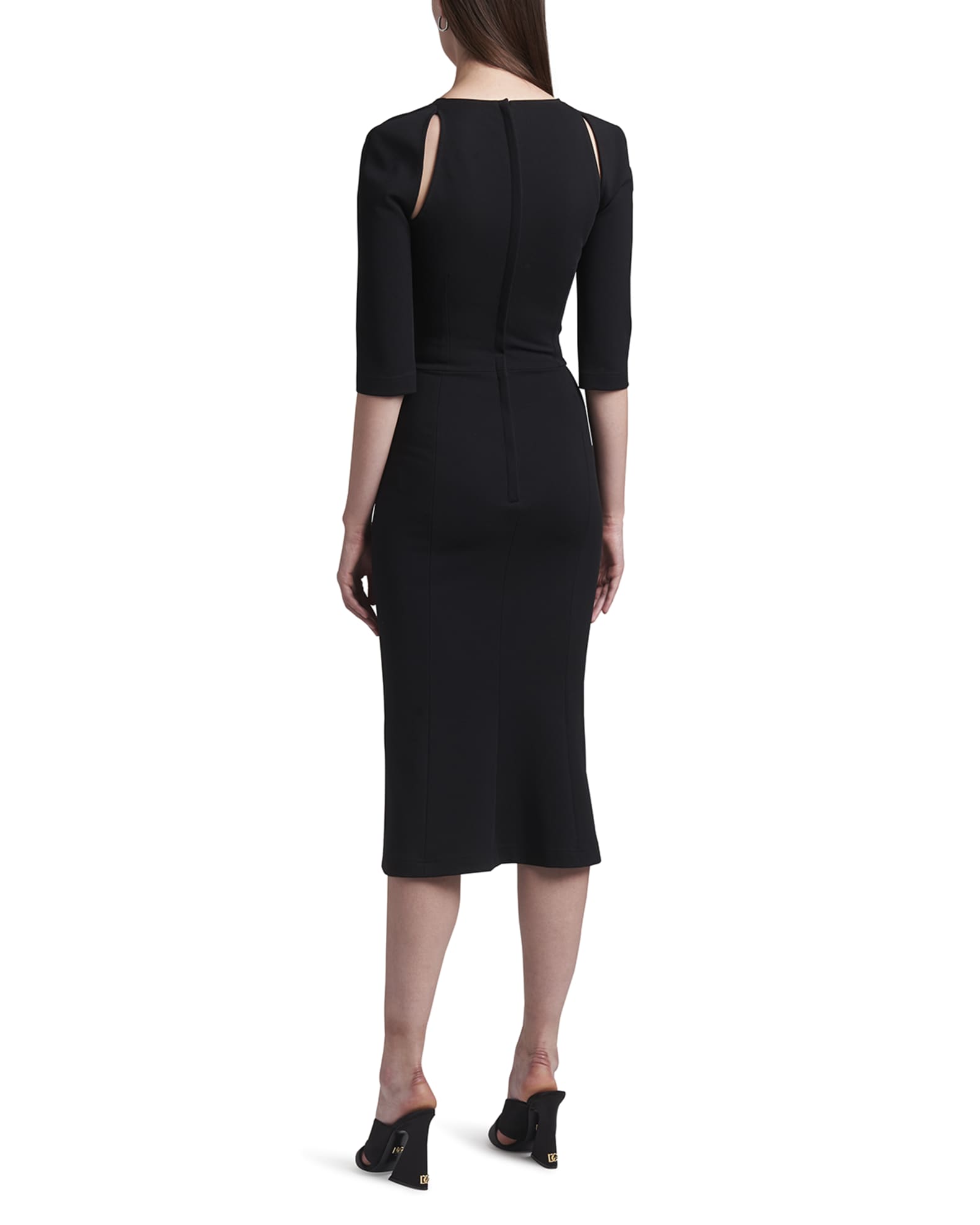 Dolce&Gabbana Cutout Shoulder 3/4-Sleeve Midi Dress | Neiman Marcus