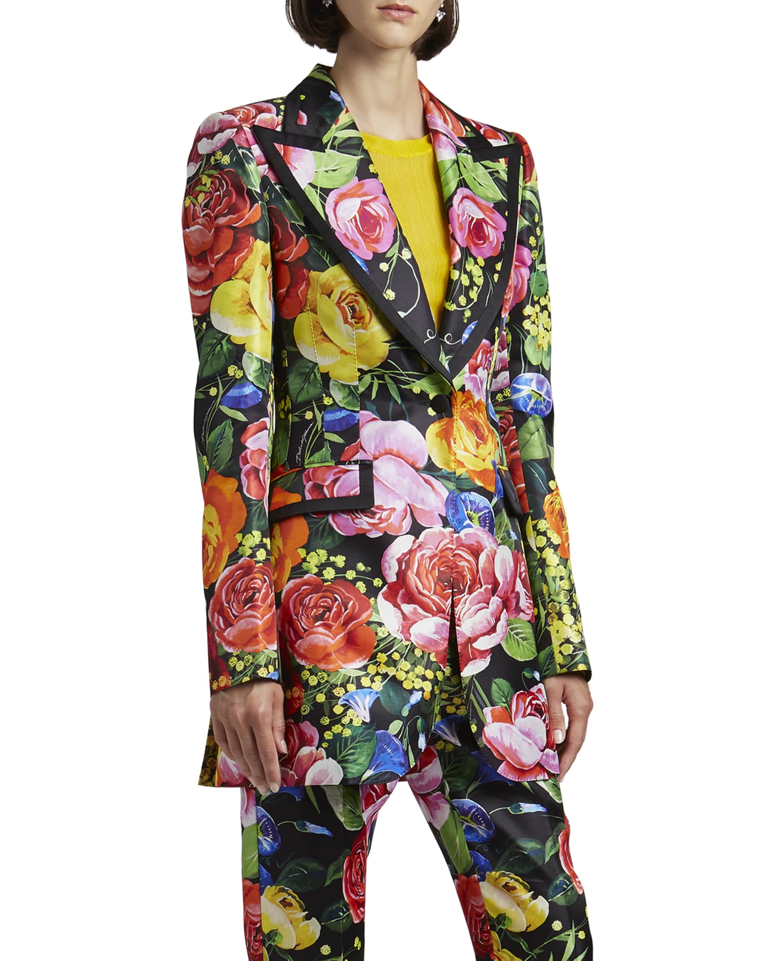 DOLCE&GABBANA フラワープリント　ノーカラージャケット 40 Floral Jacket and Pants | Neiman Marcus