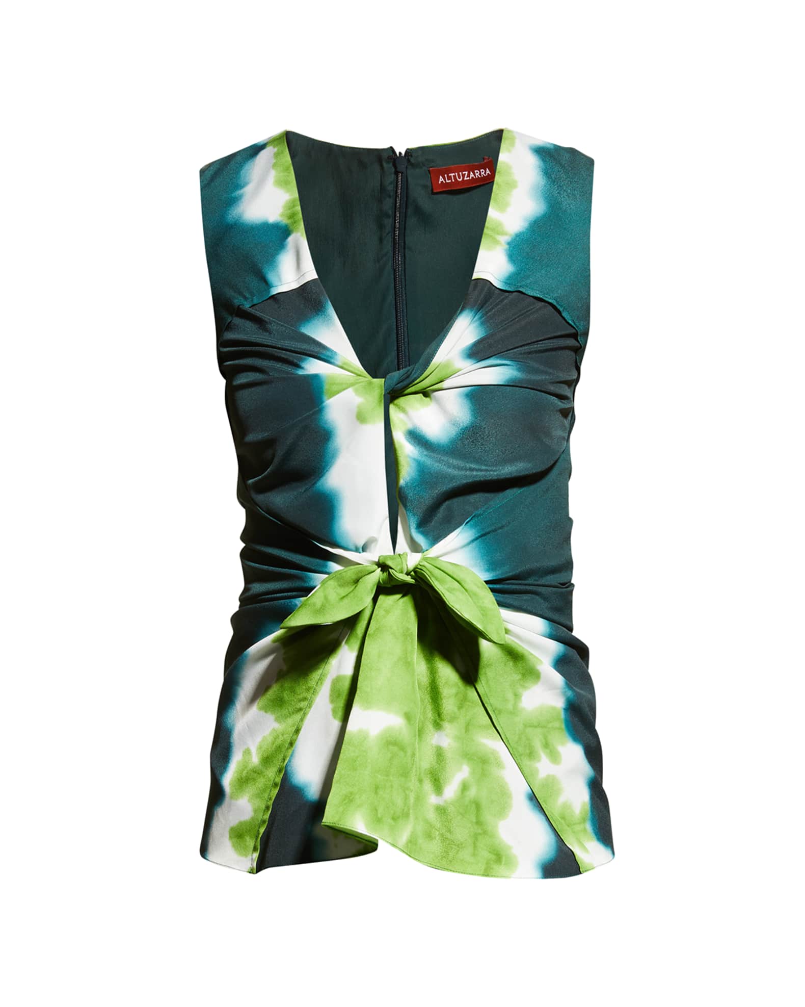 slim fit dress slacks ALTUZARRA Size S Green Blue Silk Tie Dye Cropped Casual Top – Sui Generis  Designer Consignment main image 1