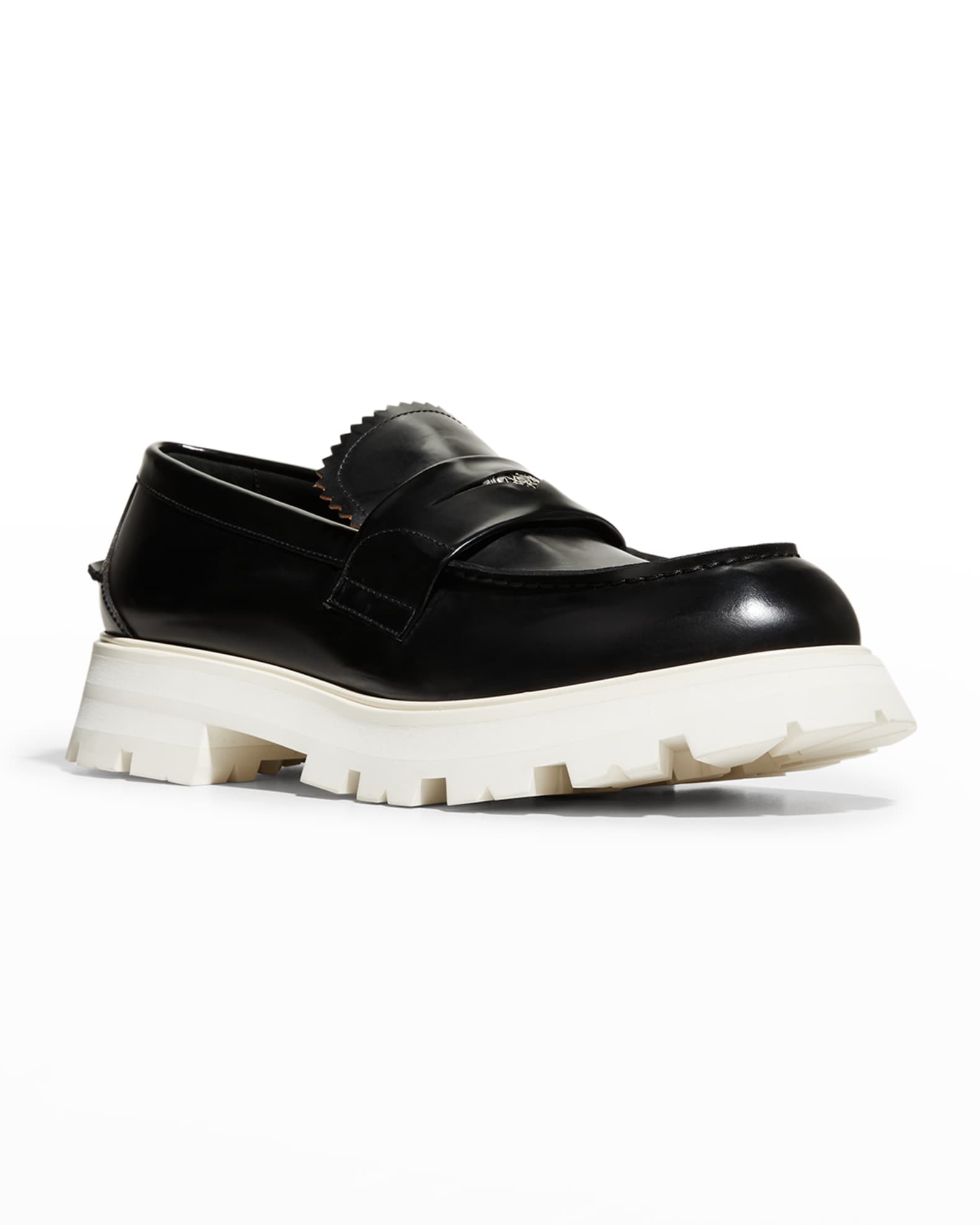 Alexander McQueen Men's Lug Sole Leather Penny Loafers | Neiman Marcus
