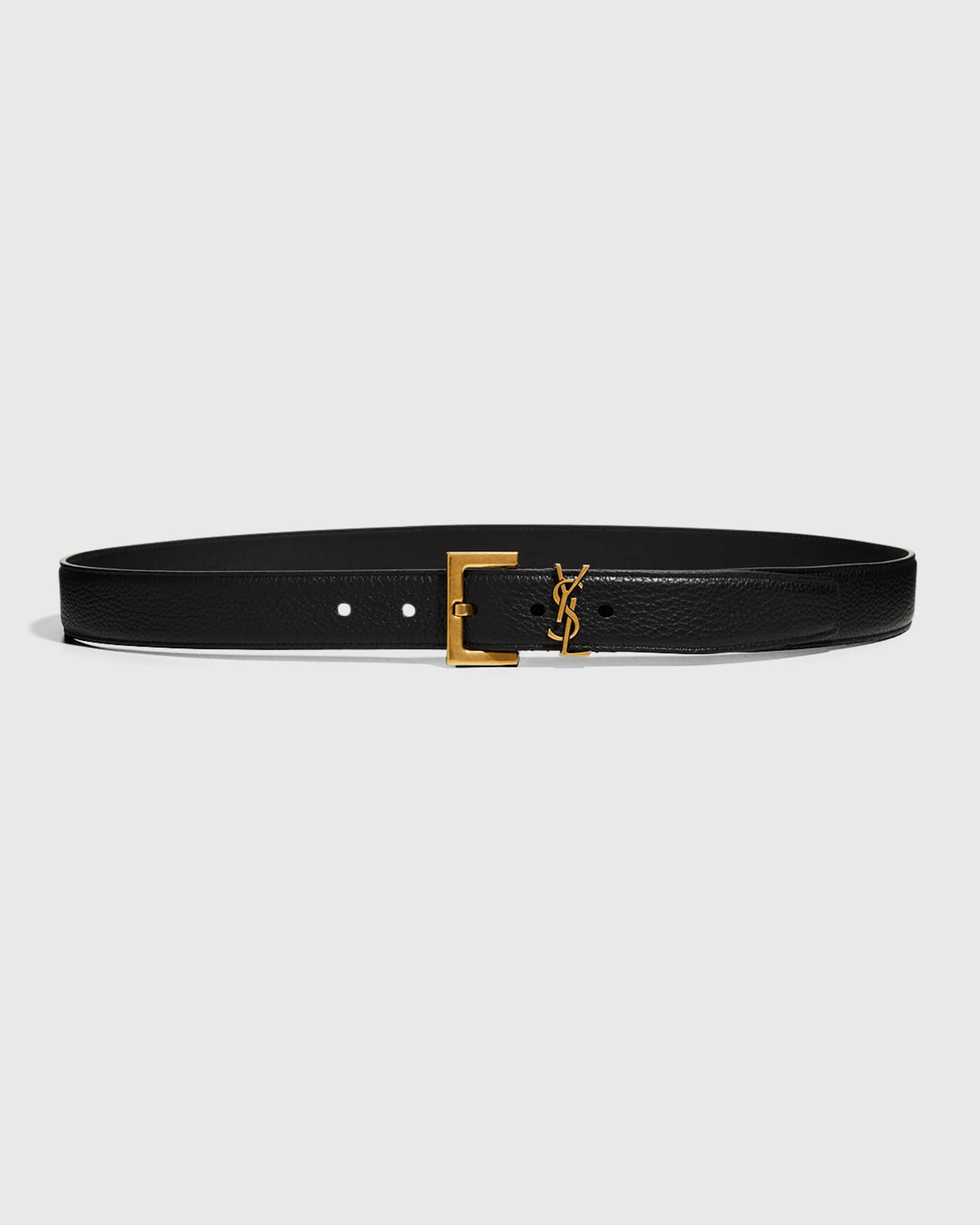 Saint Laurent Black Ysl Pebbled Grained Leather Studded Buckle 44